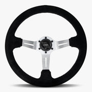 The Le Mans | Black Alcantara Suede | Silver Spoke | Black Stitch - Parts Agent