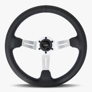 The Le Mans | Black Leather | Silver Spoke | Bavarian Stitch - Parts Agent