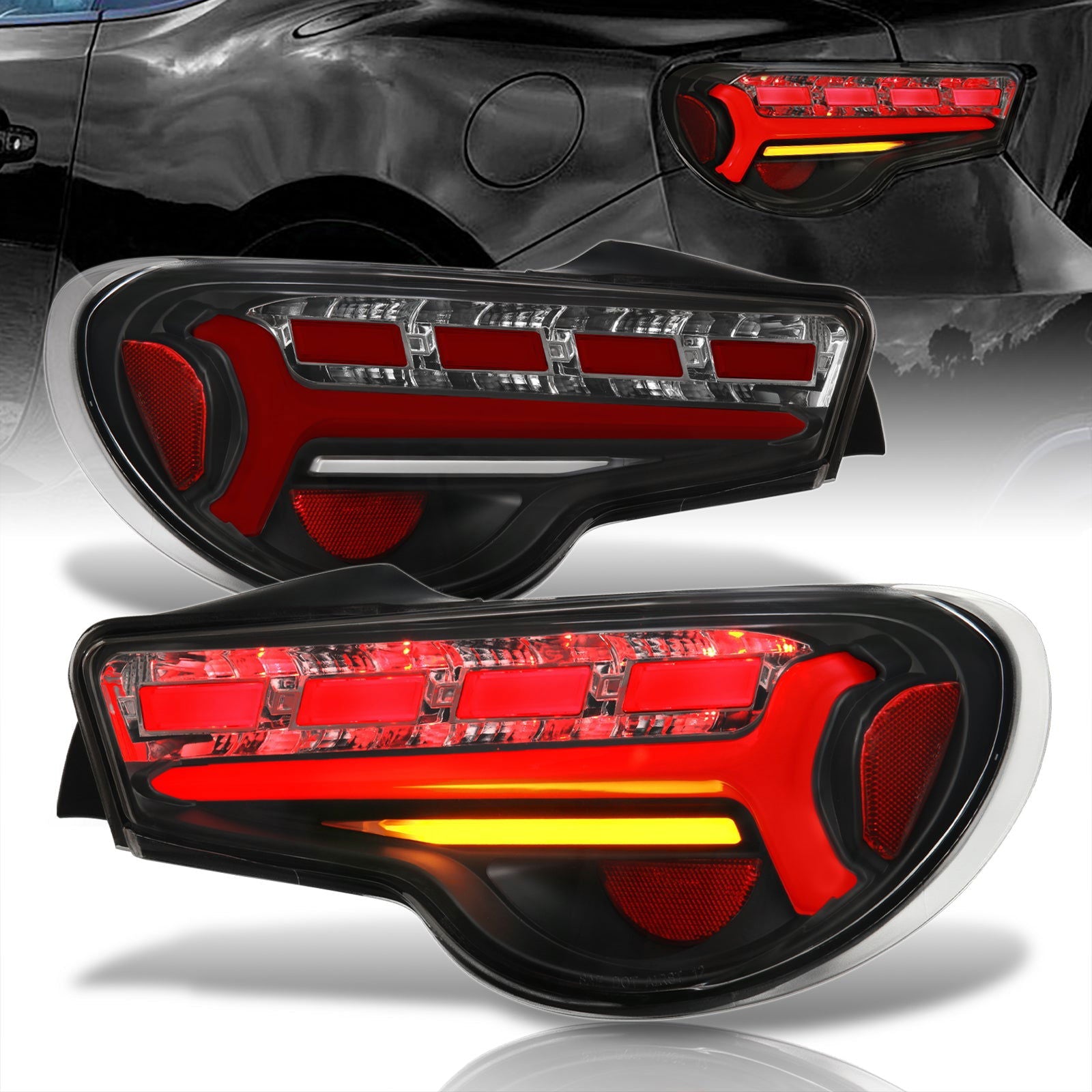 Toyota 86 FRS 2012-2020 / Subaru BRZ 2012-2020 Sequential LED Bar Tail Lights Black Housing Clear Len Red Tube (Version 2) - Parts Agent