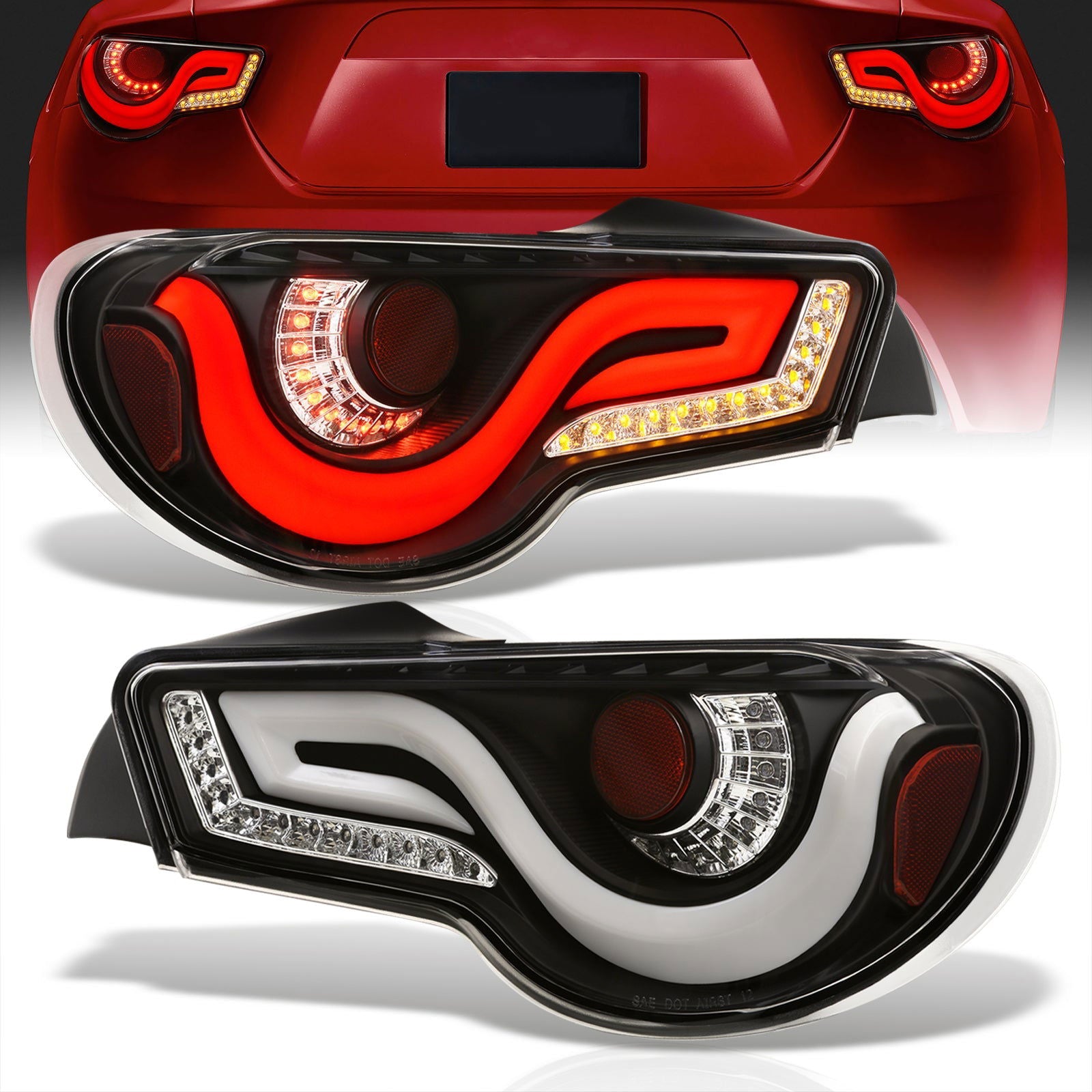 Toyota 86 FRS 2012-2020 / Subaru BRZ 2012-2020 Sequential LED Bar Tail Lights Black Housing Clear Len White Tube - Parts Agent