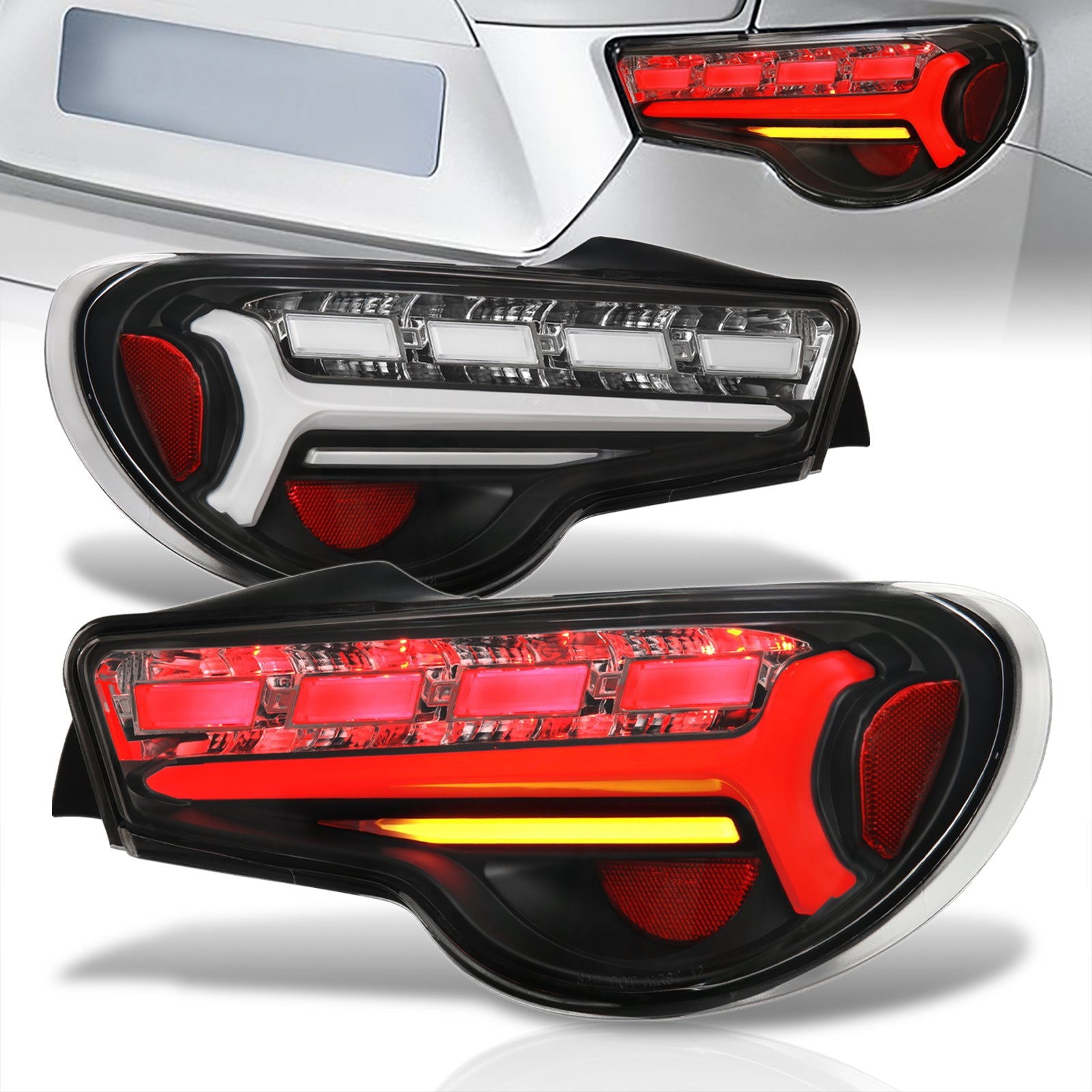 Toyota 86 FRS 2012-2020 / Subaru BRZ 2012-2020 Sequential LED Bar Tail Lights Black Housing Clear Len White Tube (Version 2) - Parts Agent