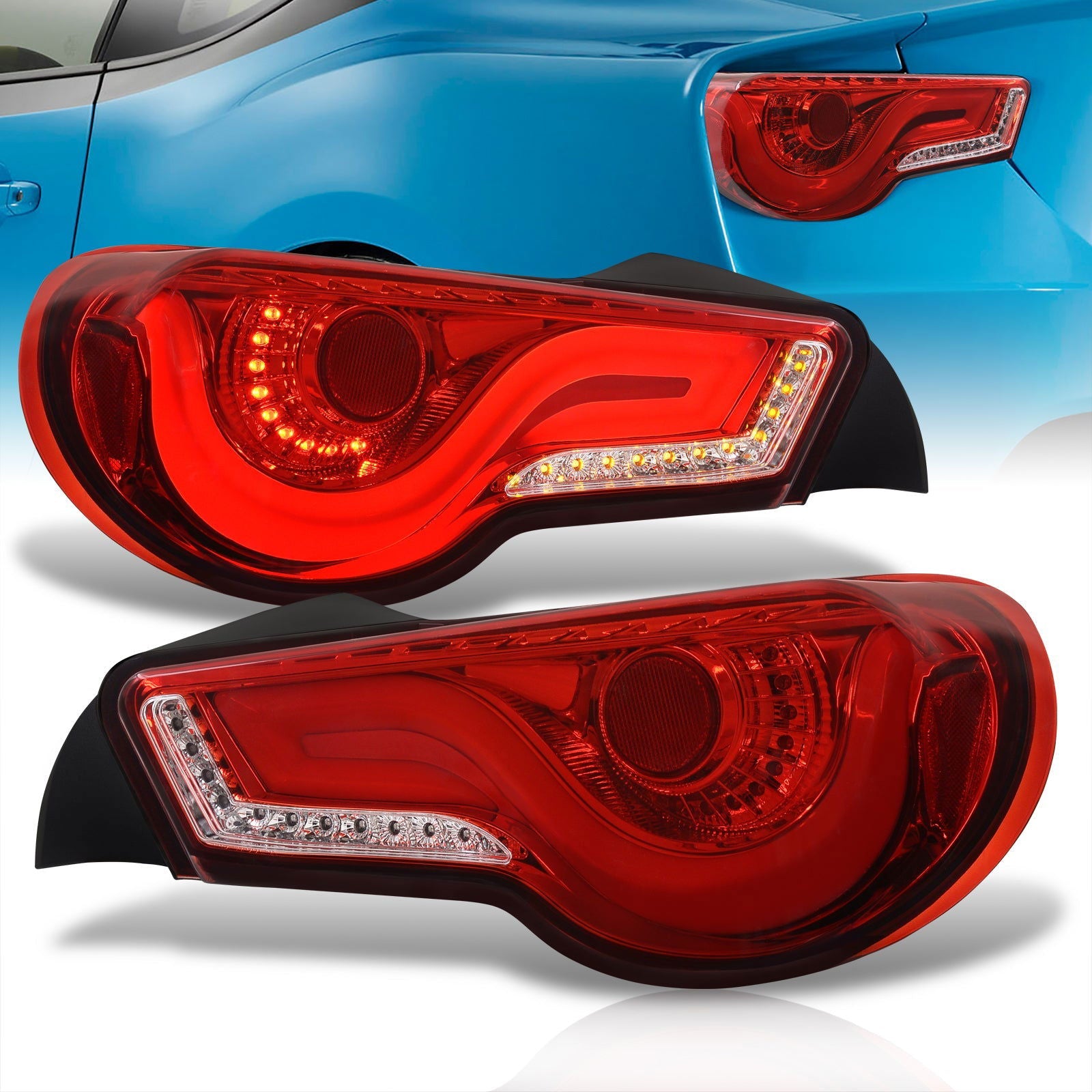 Toyota 86 FRS 2012-2020 / Subaru BRZ 2012-2020 Sequential LED Bar Tail Lights Chrome Housing Red Len White Tube - Parts Agent