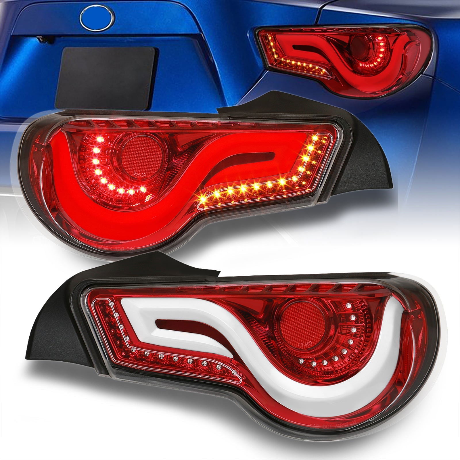 Toyota 86 FRS 2012-2020 / Subaru BRZ 2012-2020 Sequential LED Bar Tail Lights Red Housing Clear Len White Tube - Parts Agent
