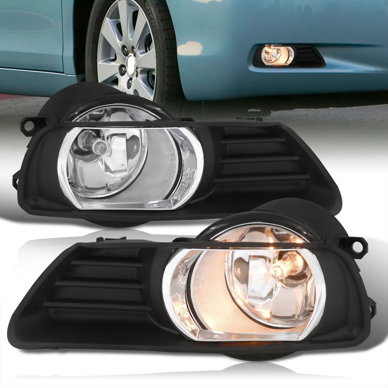 Toyota Camry 2007-2009 Front Fog Lights Clear Len (Includes Switch & Wiring Harness) - Parts Agent