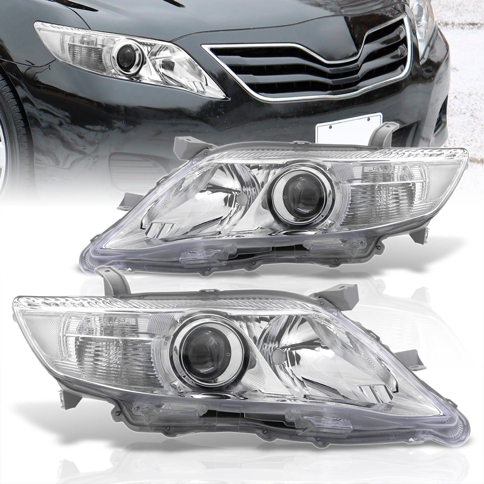 Toyota Camry 2010-2011 Factory Style Projector Headlights Chrome Housing Clear Len Clear Reflector - Parts Agent