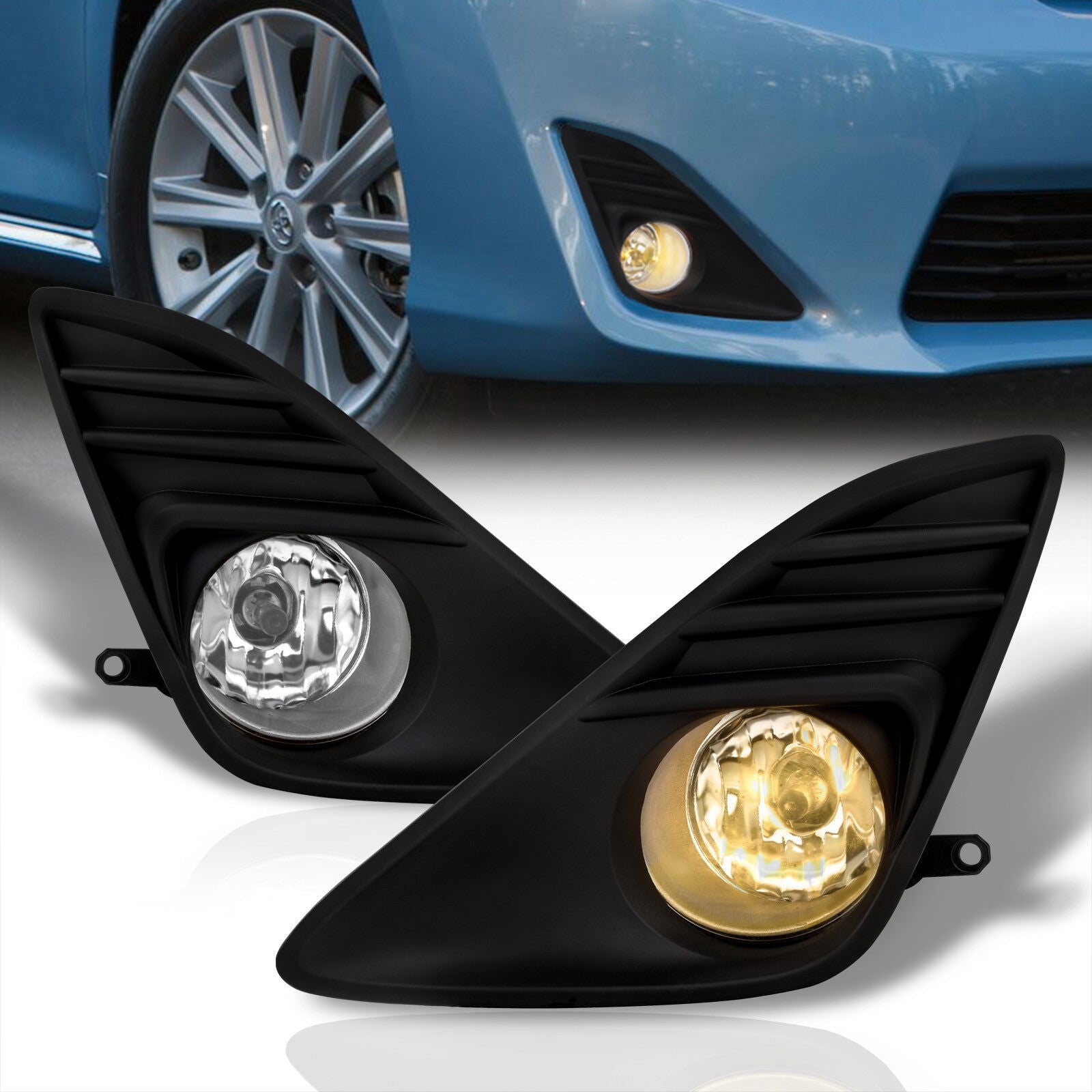 Toyota Camry 2012-2014 Front Fog Lights Clear Len w/ Black Cover (Includes Switch & Wiring Harness) - Parts Agent