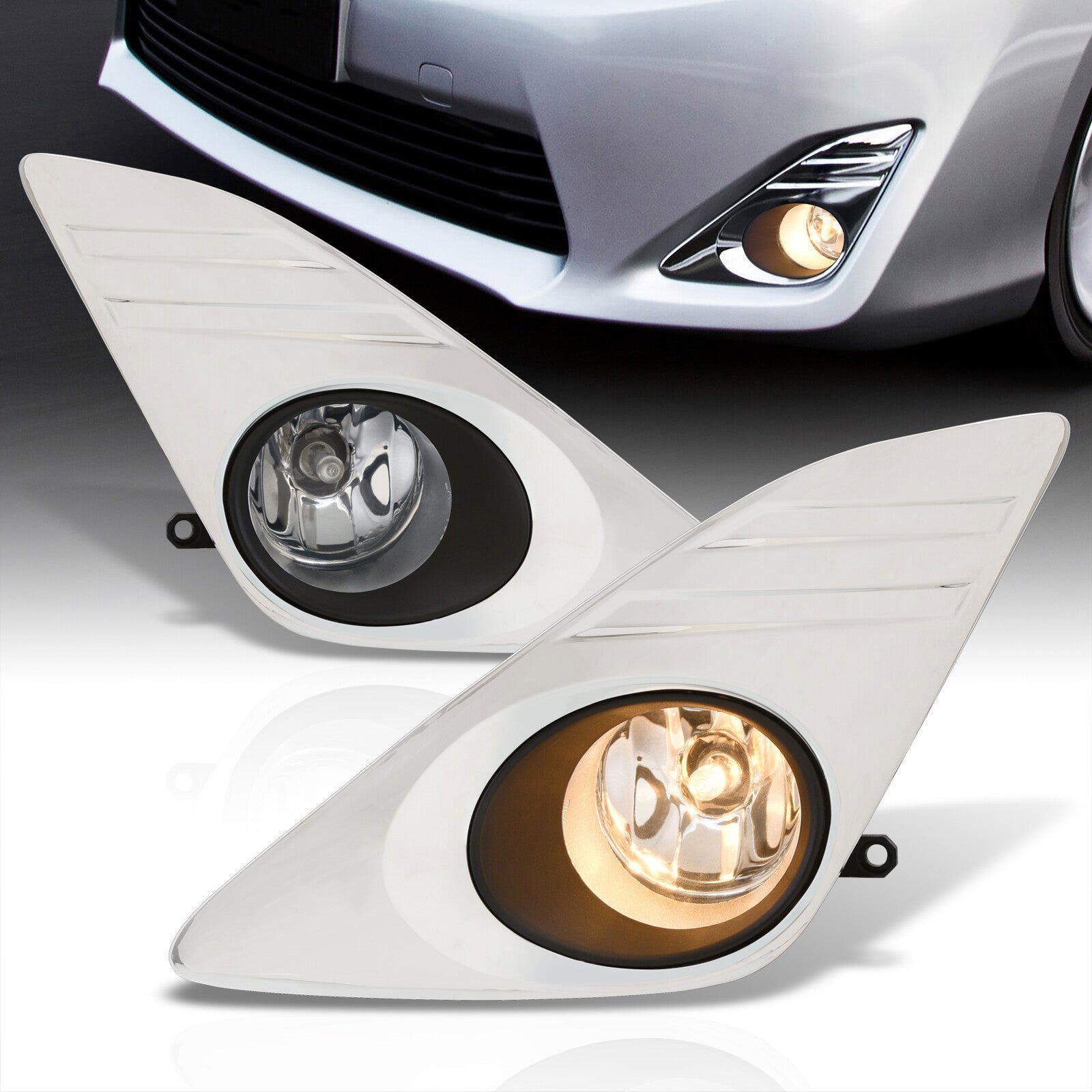 Toyota Camry 2012-2014 Front Fog Lights Clear Len w/ Chrome Cover (Includes Switch & Wiring Harness) - Parts Agent