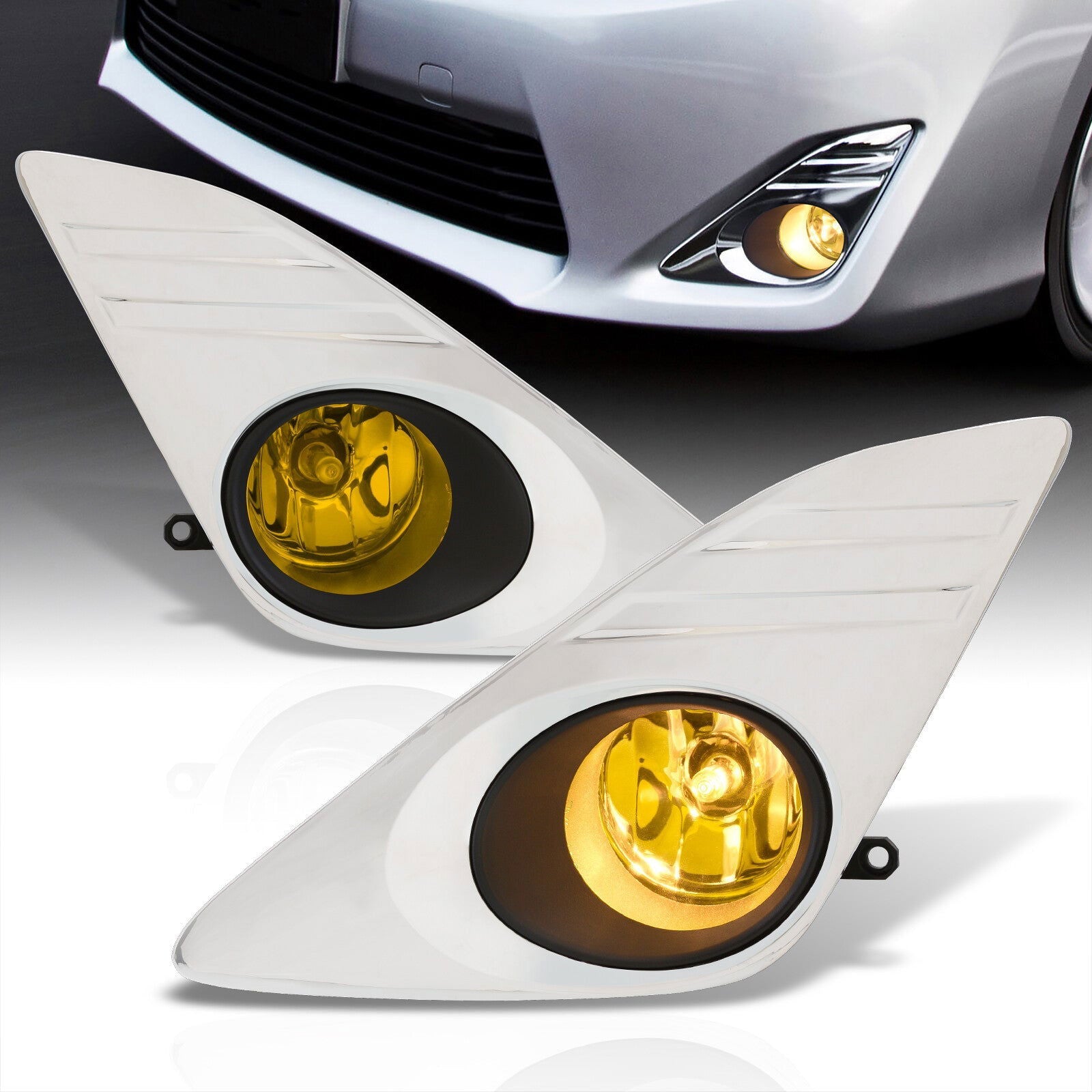 Toyota Camry 2012-2014 Front Fog Lights Yellow Len w/ Chrome Cover (Includes Switch & Wiring Harness) - Parts Agent
