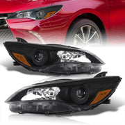 Toyota Camry 2015-2017 Factory Style Headlights Black Housing Clear Len Amber Reflector (Halogen Models Only) - Parts Agent