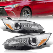 Toyota Camry 2015-2017 Factory Style Headlights Chrome Housing Clear Len Amber Reflector (Halogen Models Only) - Parts Agent