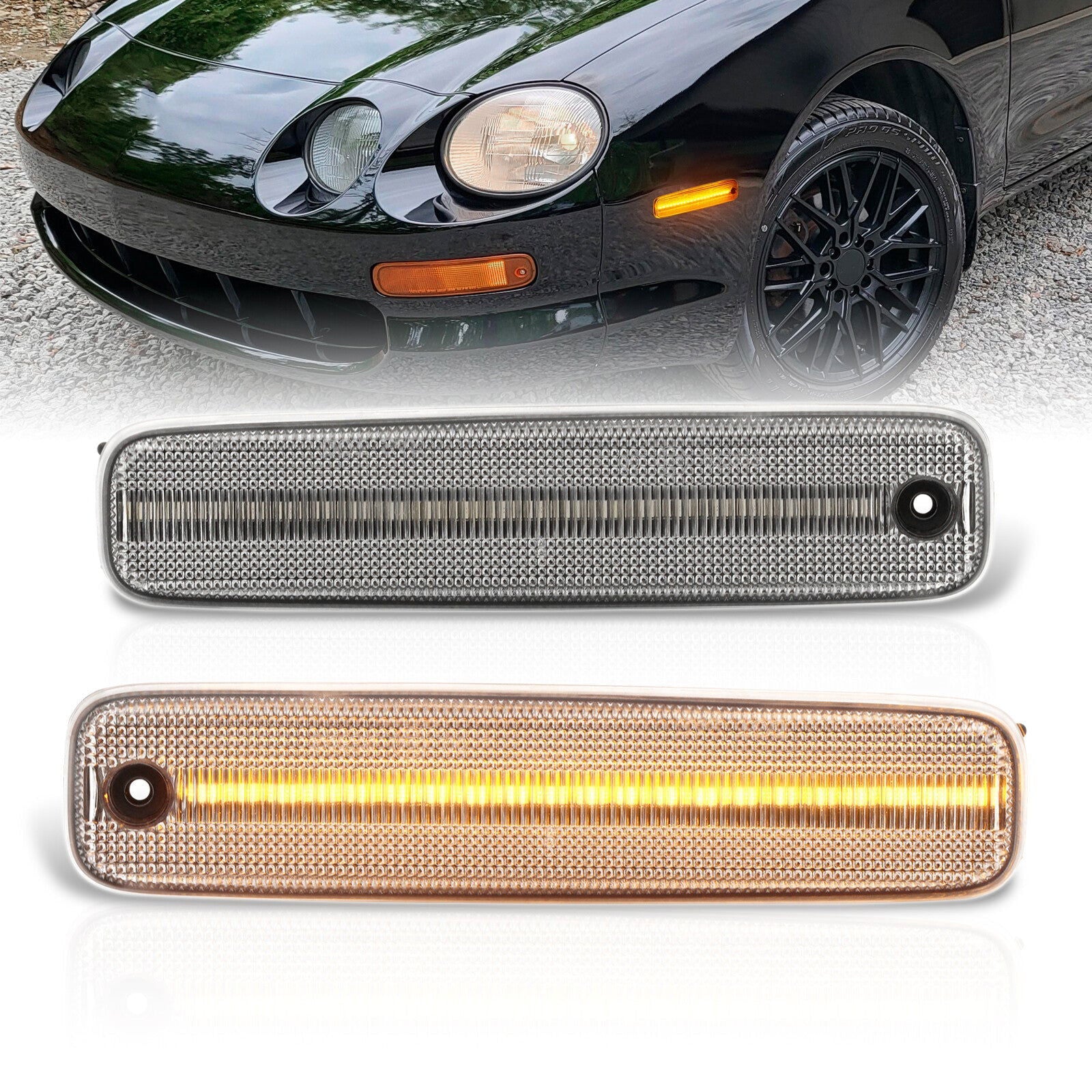 Toyota Celica 1994-1999 Front Amber LED Side Marker Lights Clear Len - Parts Agent