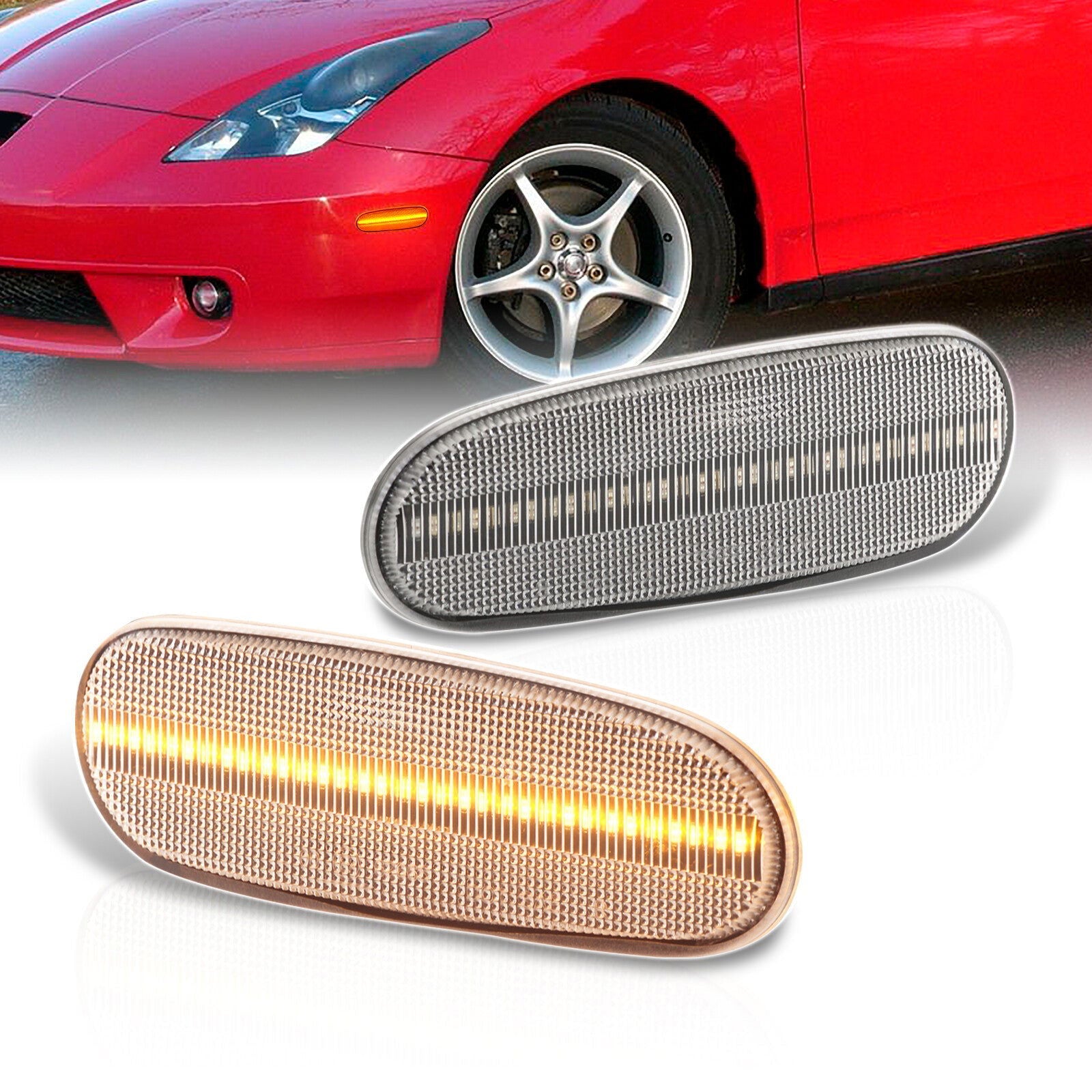 Toyota Celica 2000-2005 / MR2 Spyder 2000-2005 / Supra 1993-1998 Front Amber LED Side Marker Lights Clear Len - Parts Agent