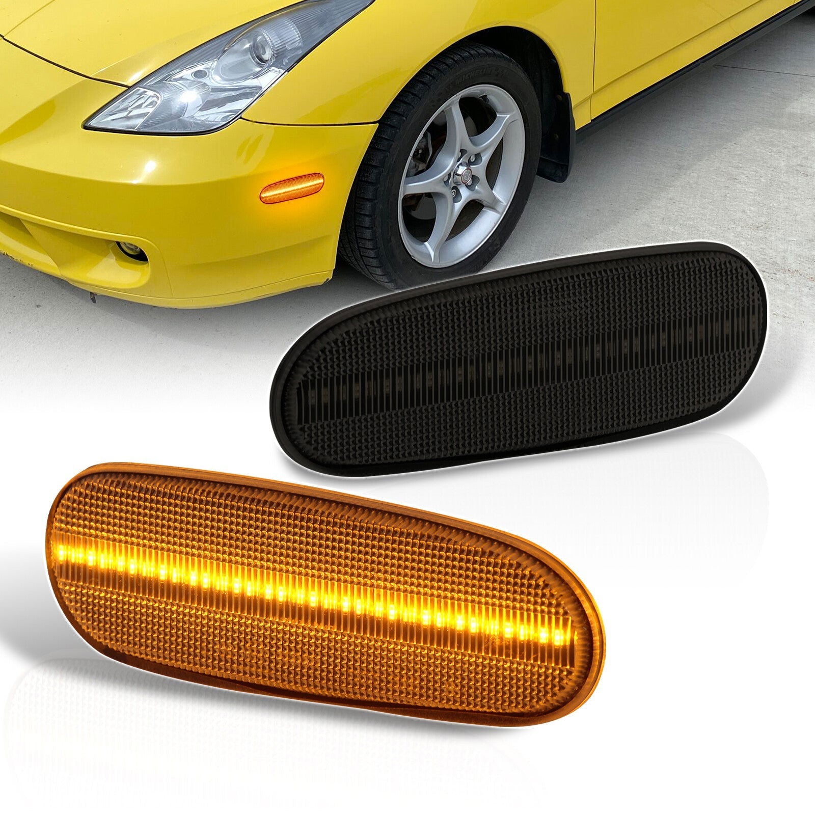 Toyota Celica 2000-2005 / MR2 Spyder 2000-2005 / Supra 1993-1998 Front Amber LED Side Marker Lights Smoke Len - Parts Agent