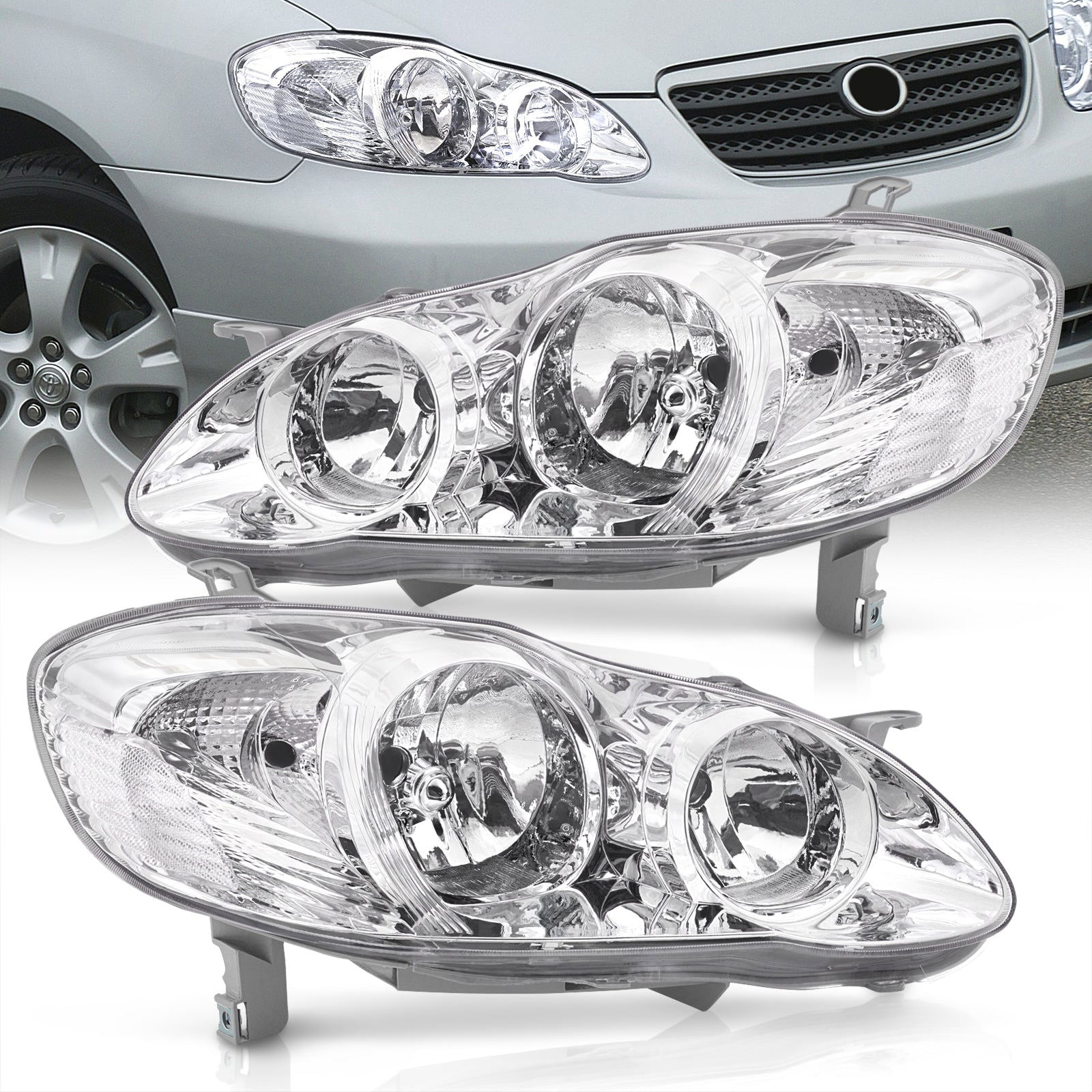 Toyota Corolla 2003-2008 Factory Style Headlights Chrome Housing Clear Len Clear Reflector - Parts Agent