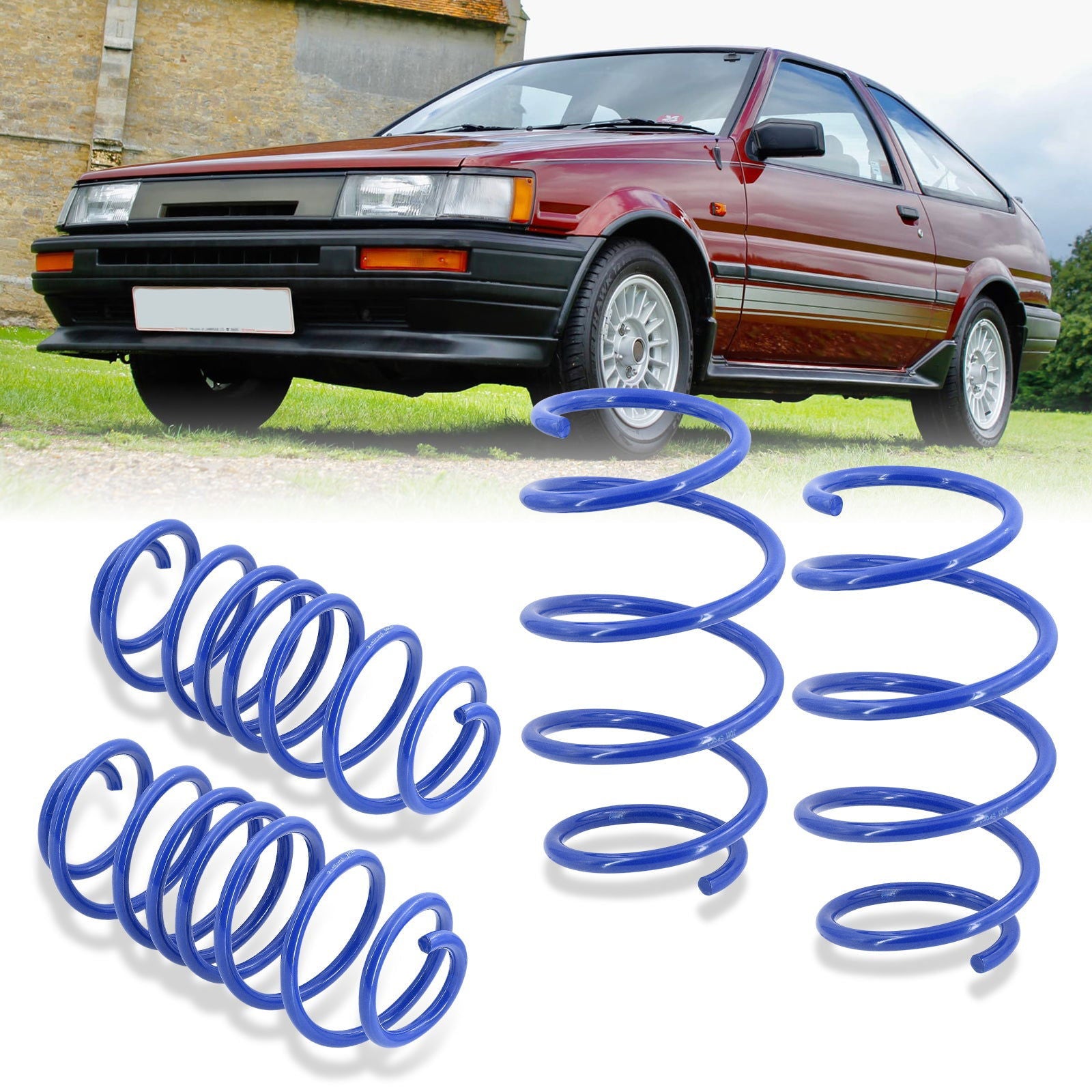 Toyota Corolla AE86 1984-1987 Lowering Springs Blue (Front ~1.5" / Rear ~1.5") - Parts Agent