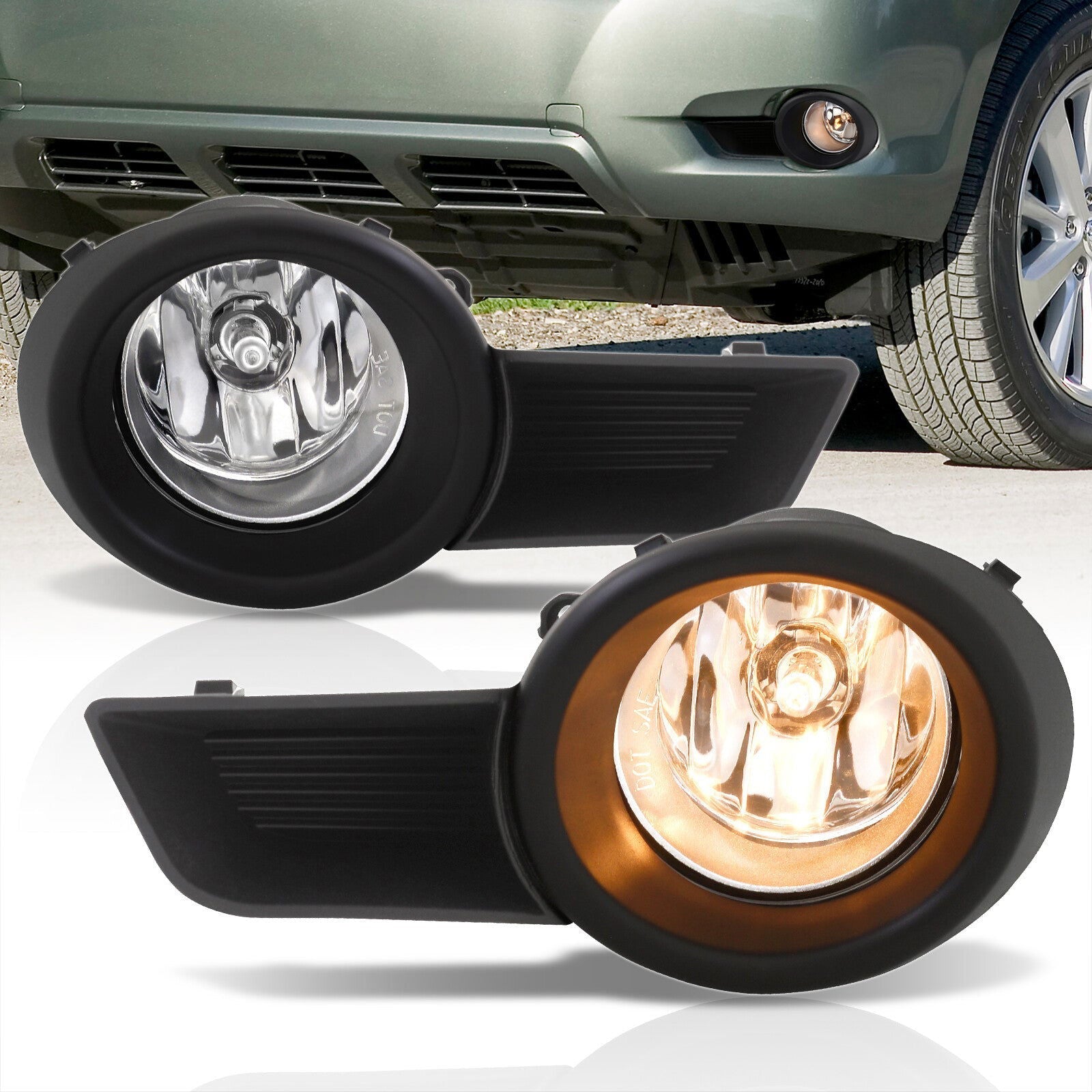 Toyota Highlander 2008-2010 Front Fog Lights Clear Len (Includes Switch & Wiring Harness) - Parts Agent
