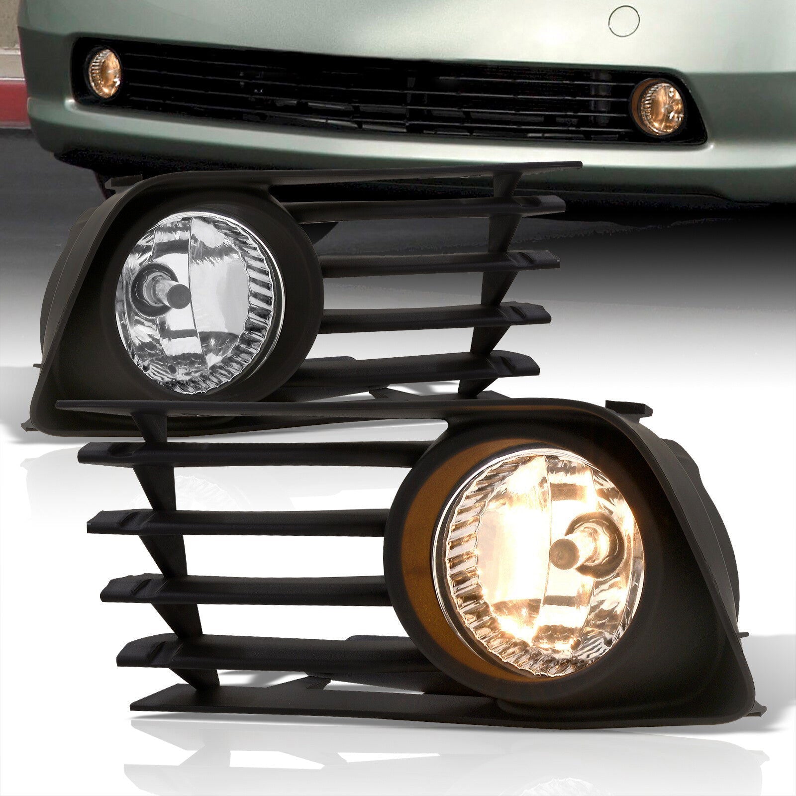 Toyota Prius 2004-2009 Front Fog Lights Clear Len (Includes Switch & Wiring Harness) - Parts Agent