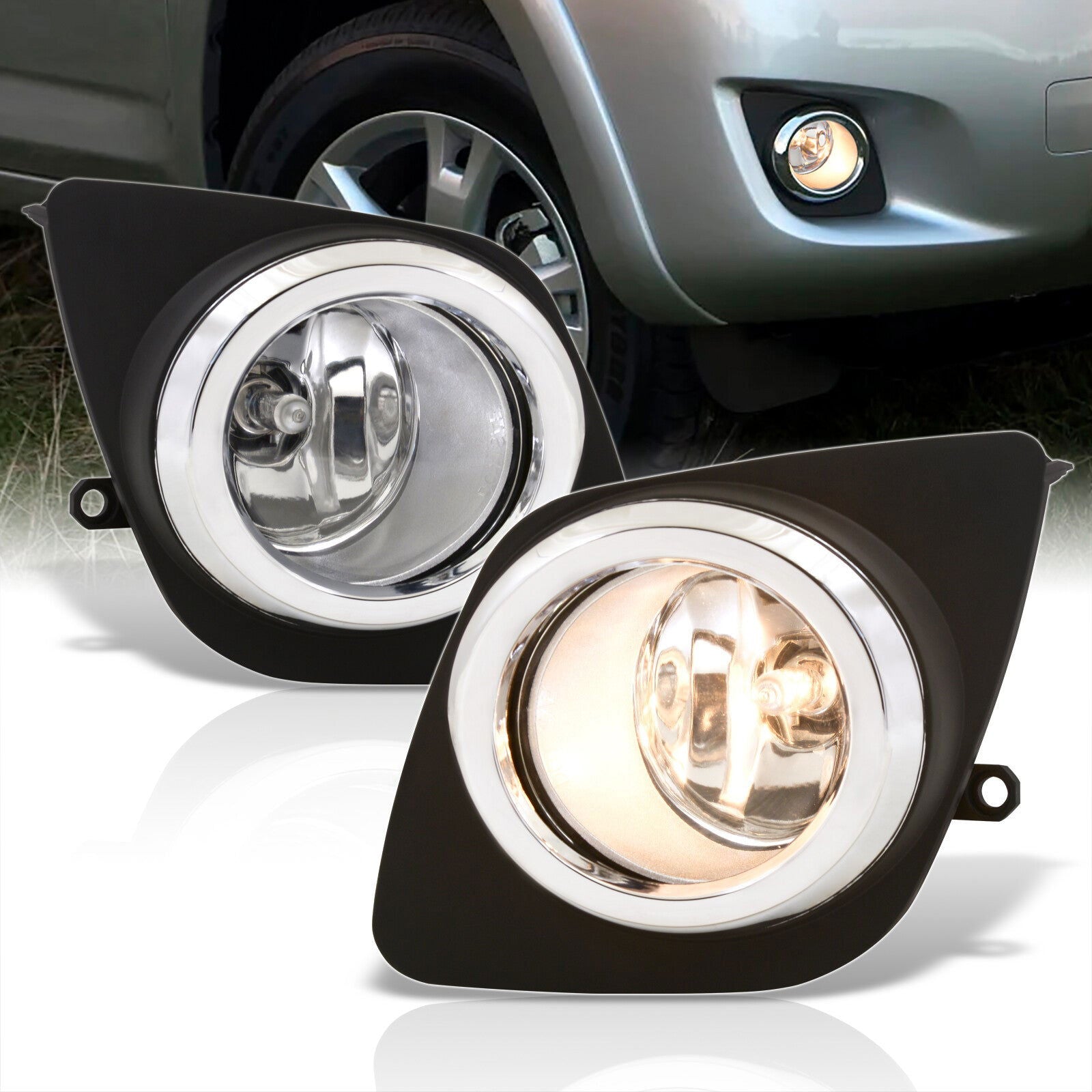 Toyota RAV4 2009-2012 Front Fog Lights Clear Len (Includes Switch & Wiring Harness) - Parts Agent