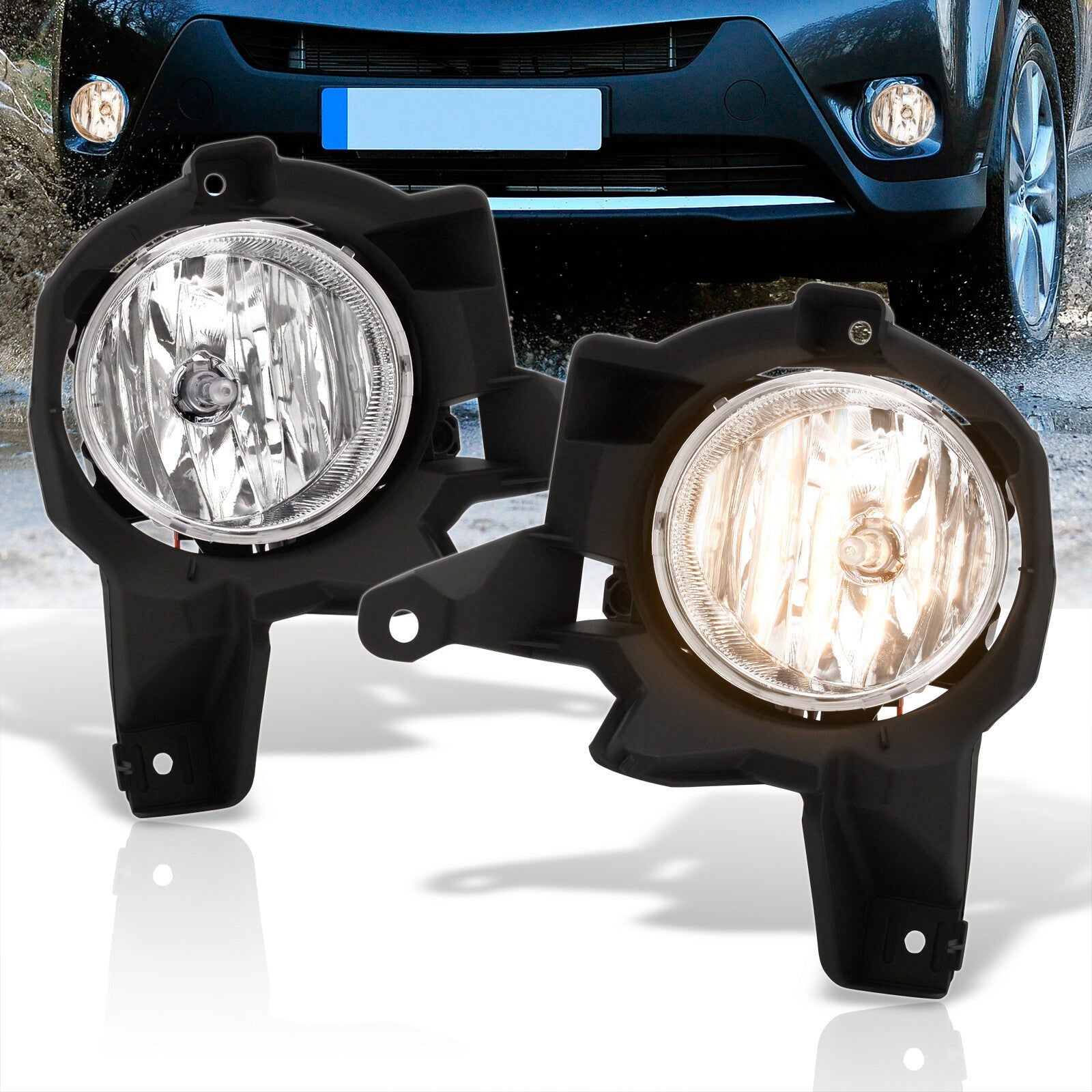 Toyota RAV4 2013-2015 Front Fog Lights Clear Len (Includes Switch & Wiring Harness) - Parts Agent