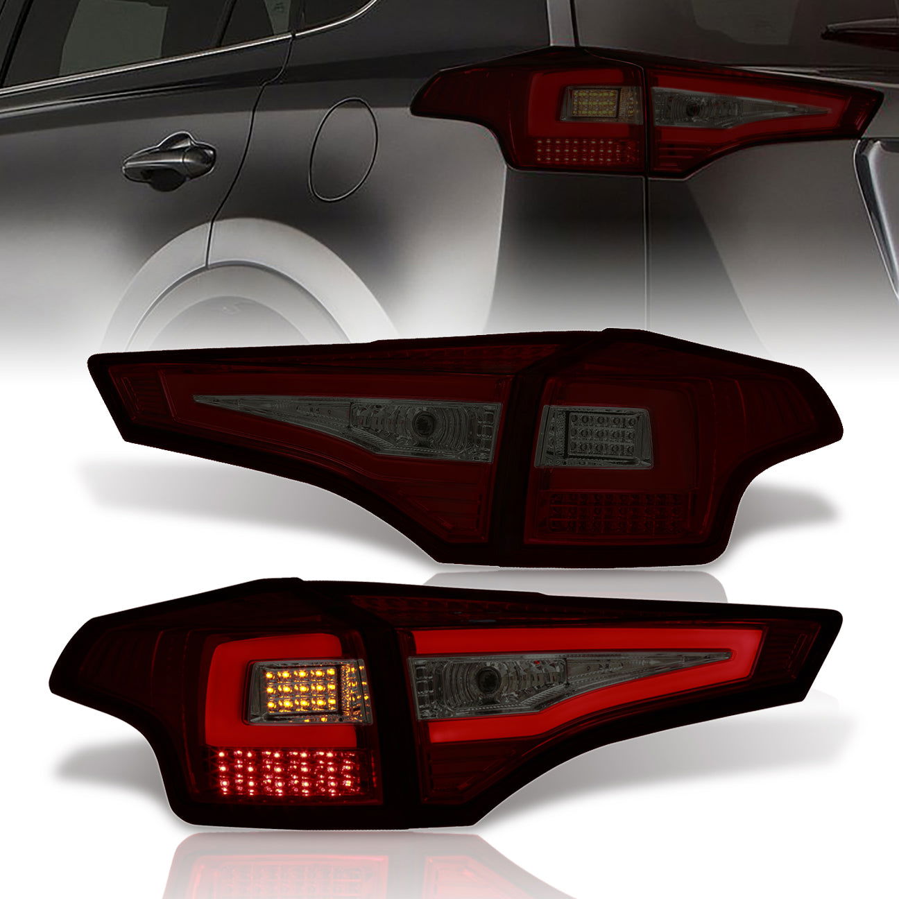 Toyota RAV4 2013-2015 LED Bar Tail Lights Chrome Housing Red Smoke Len White Tube - Parts Agent