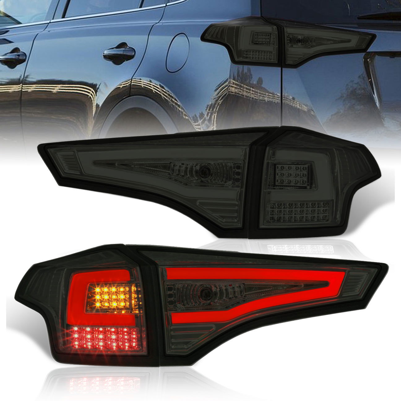 Toyota RAV4 2013-2015 LED Bar Tail Lights Chrome Housing Smoke Len White Tube - Parts Agent