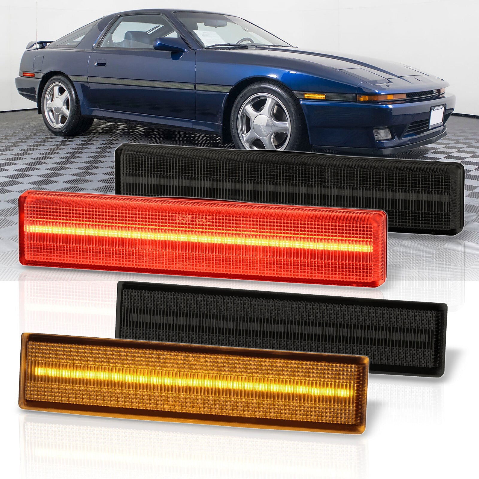 Toyota Supra A70 MK3 1986-1992 4 Piece Front Amber & Rear Red LED Side Marker Lights Smoke Len - Parts Agent