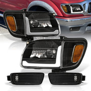 Toyota Tacoma 2001-2004 LED DRL Bar Factory Style Headlights + Corners Black Housing Clear Len Amber Reflector - Parts Agent