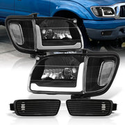 Toyota Tacoma 2001-2004 LED DRL Bar Factory Style Headlights + Corners Black Housing Clear Len Clear Reflector - Parts Agent