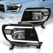 Toyota Tacoma 2005-2011 LED DRL Bar Factory Style Headlights Black Housing Clear Len Clear Reflector - Parts Agent