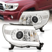 Toyota Tacoma 2005-2011 LED DRL Bar Projector Headlights Chrome Housing Clear Len Clear Reflector - Parts Agent