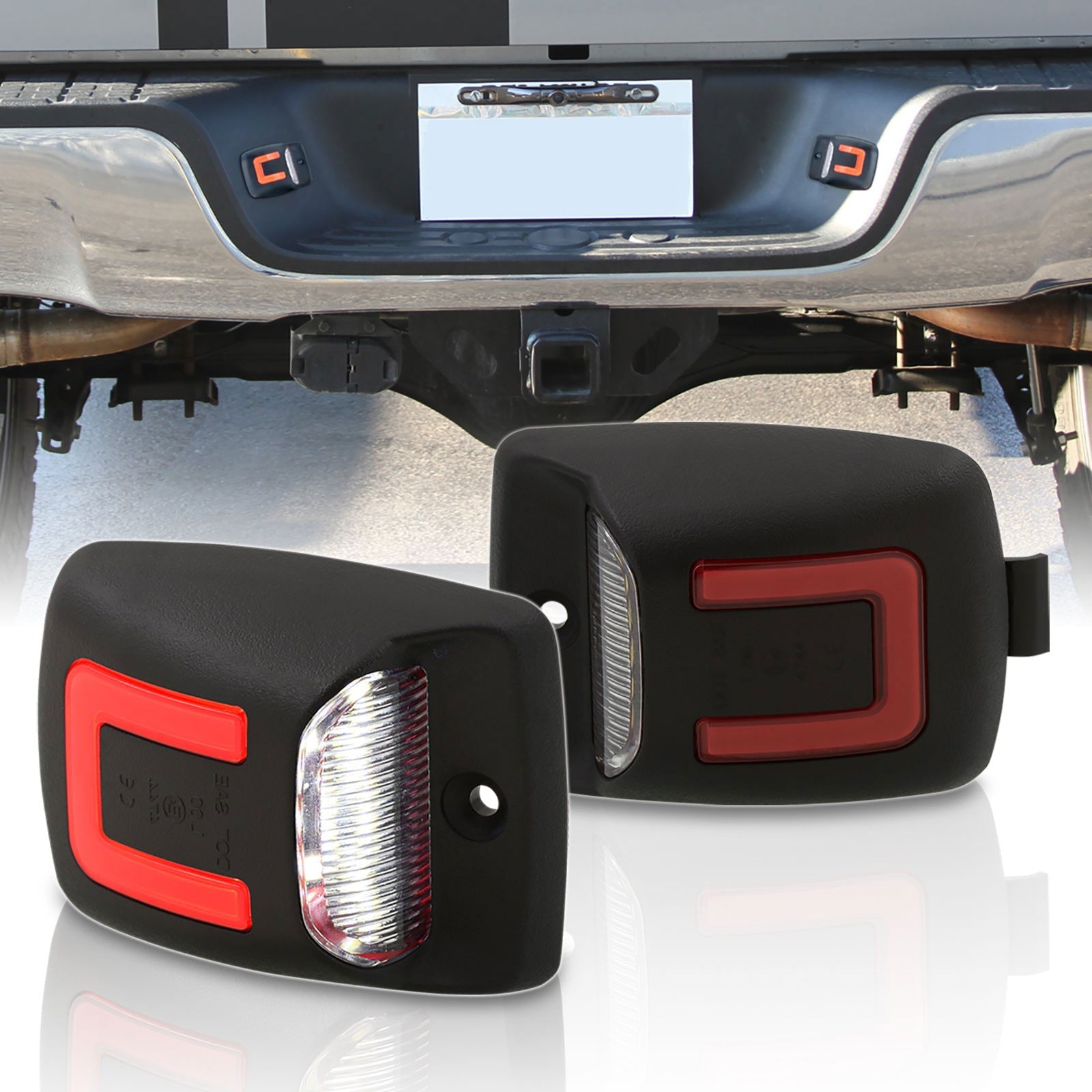 Toyota Tacoma 2005-2015 / Tundra 2000-2013 White & Red Bar SMD LED License Plate Lights Clear Len - Parts Agent