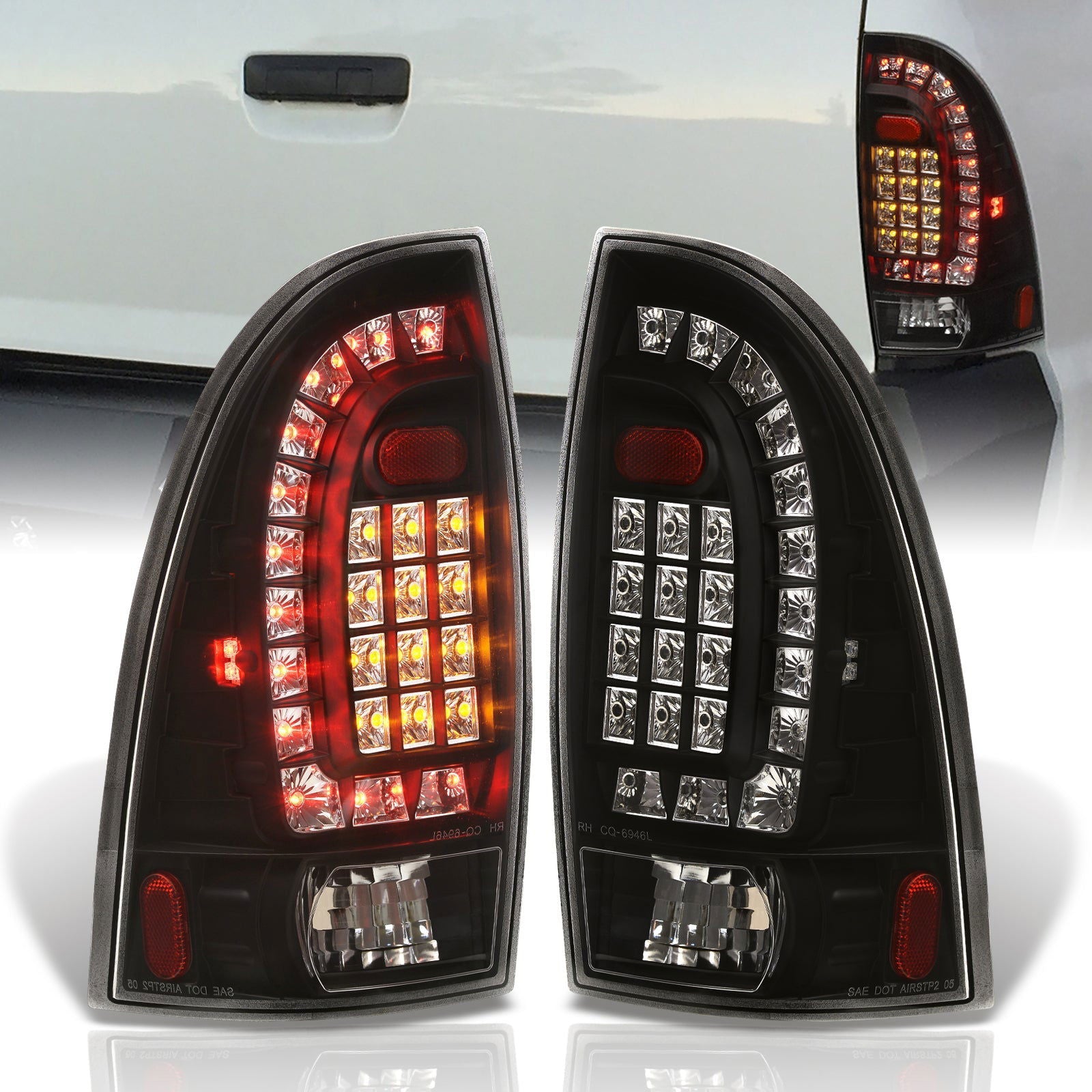 Toyota Tacoma 2005-2015 LED Tail Lights Black Housing Clear Len - Parts Agent