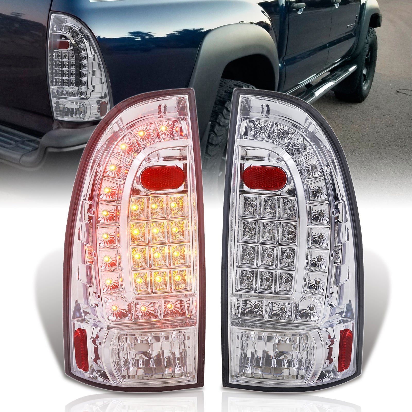Toyota Tacoma 2005-2015 LED Tail Lights Chrome Housing Clear Len - Parts Agent