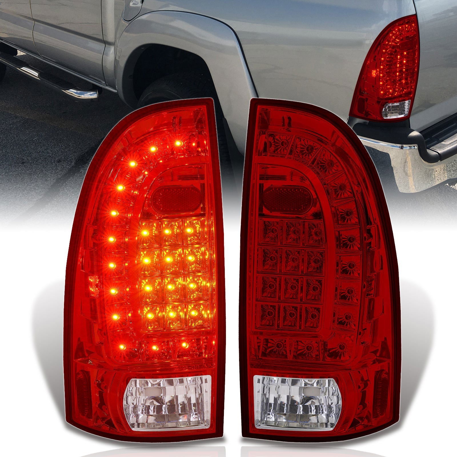 Toyota Tacoma 2005-2015 LED Tail Lights Chrome Housing Red Len - Parts Agent