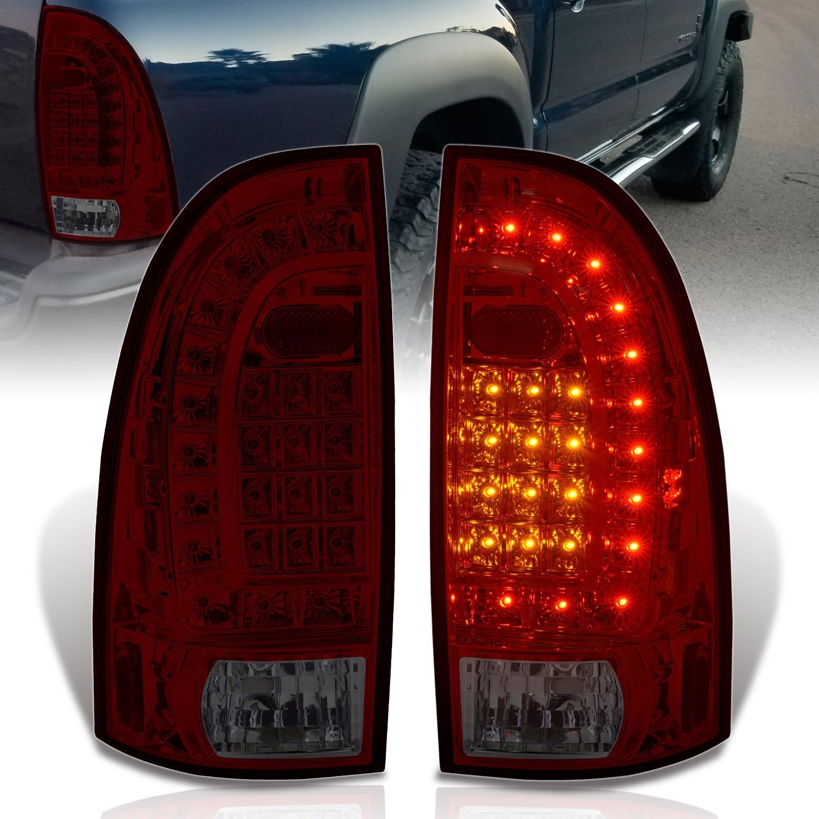 Toyota Tacoma 2005-2015 LED Tail Lights Chrome Housing Red Smoke Len - Parts Agent