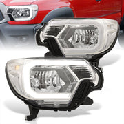 Toyota Tacoma 2012-2015 LED DRL Bar Factory Style Headlights Chrome Housing Clear Len Clear Reflector - Parts Agent