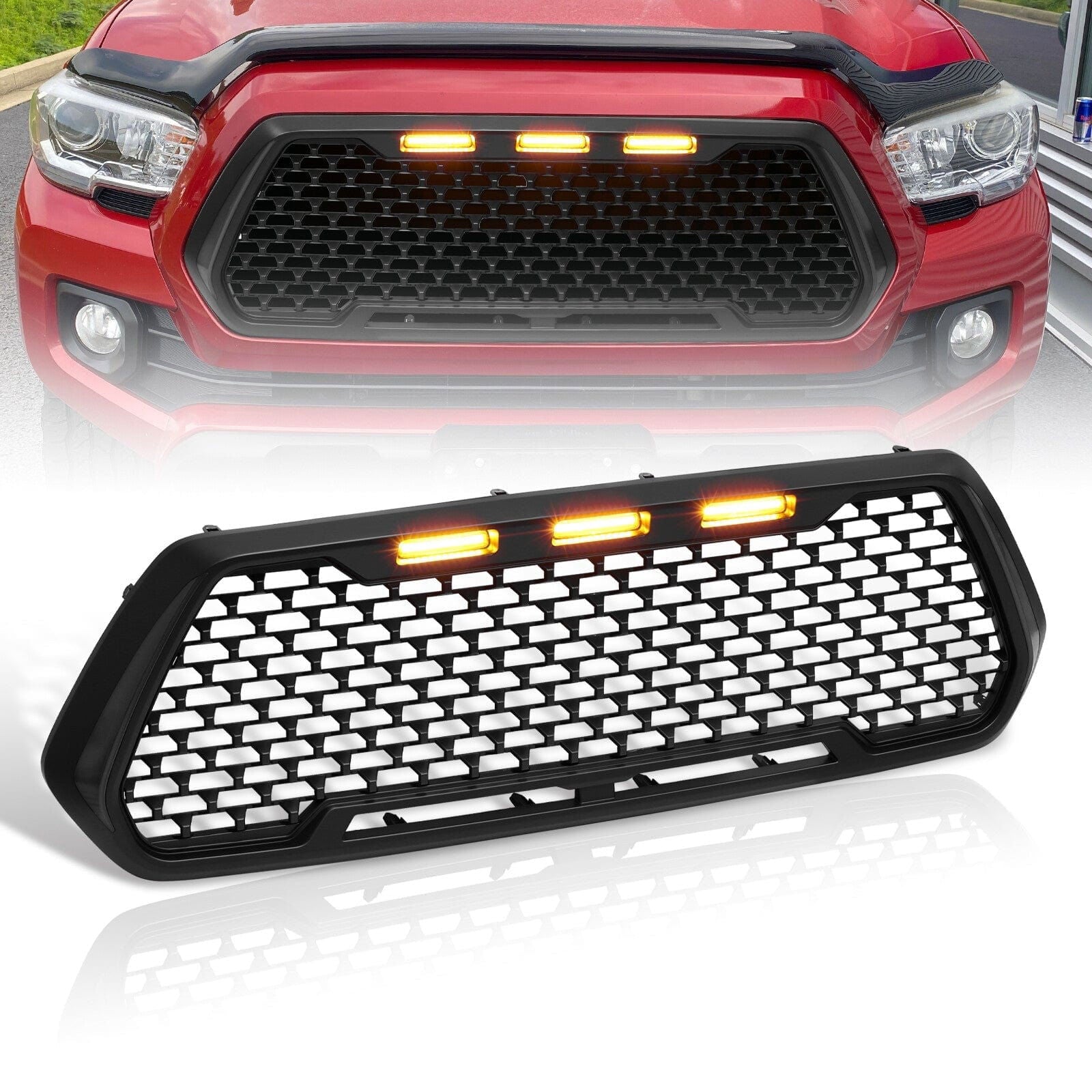 Toyota Tacoma 2016-2021 Front Grille Black with Amber LED DRL Running Lights - Parts Agent