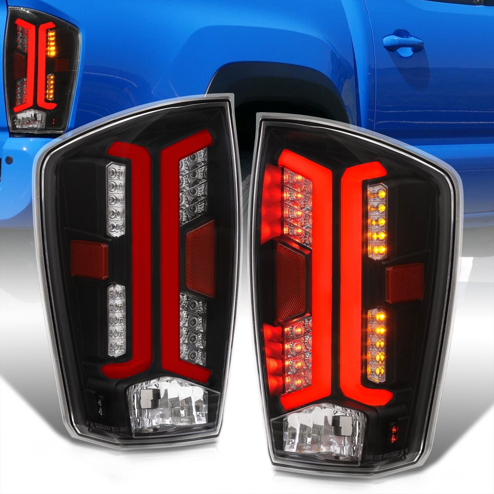 Toyota Tacoma 2016-2023 LED Bar Tail Lights Black Housing Clear Len Red Tube - Parts Agent