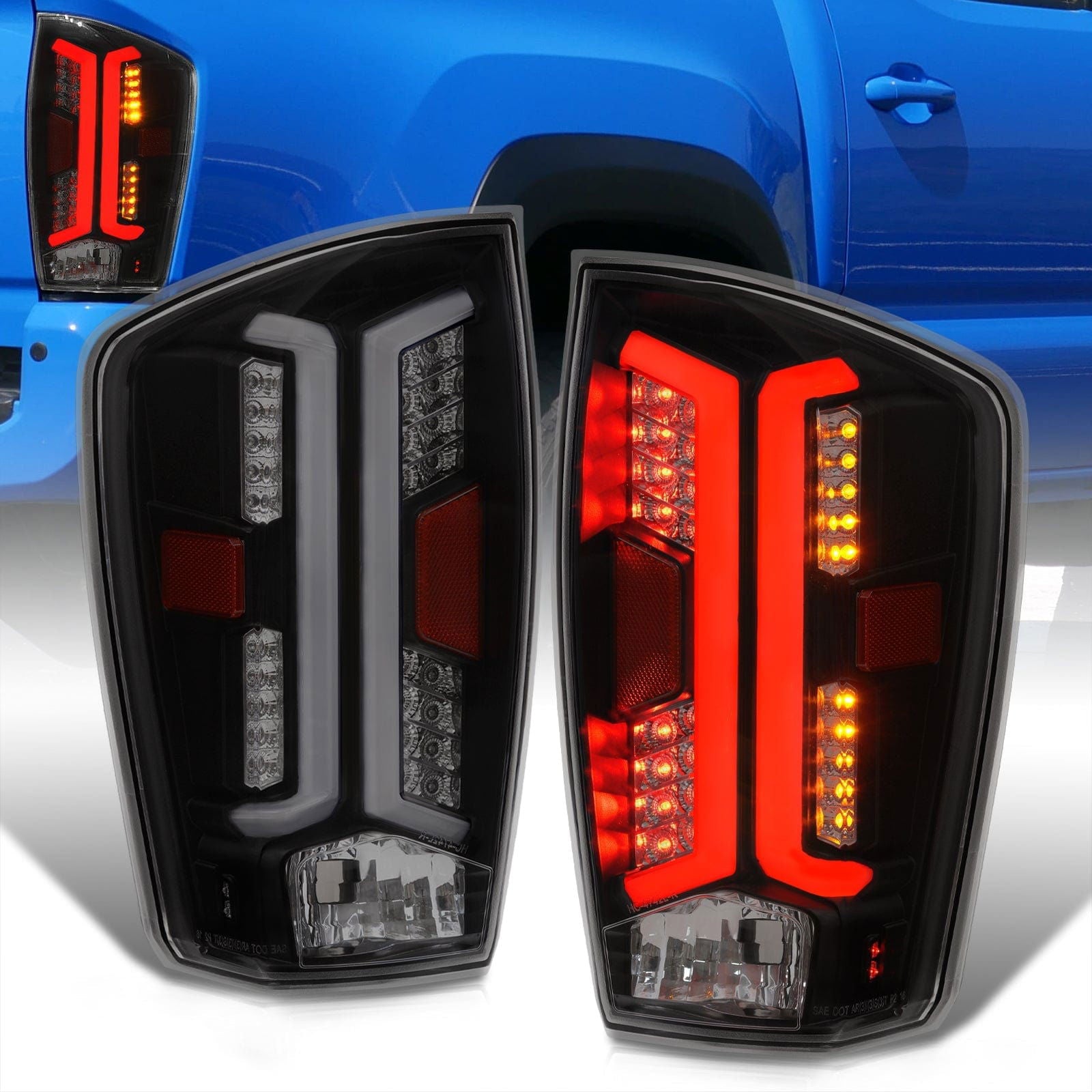 Toyota Tacoma 2016-2023 LED Bar Tail Lights Black Housing Smoke Len White Tube - Parts Agent