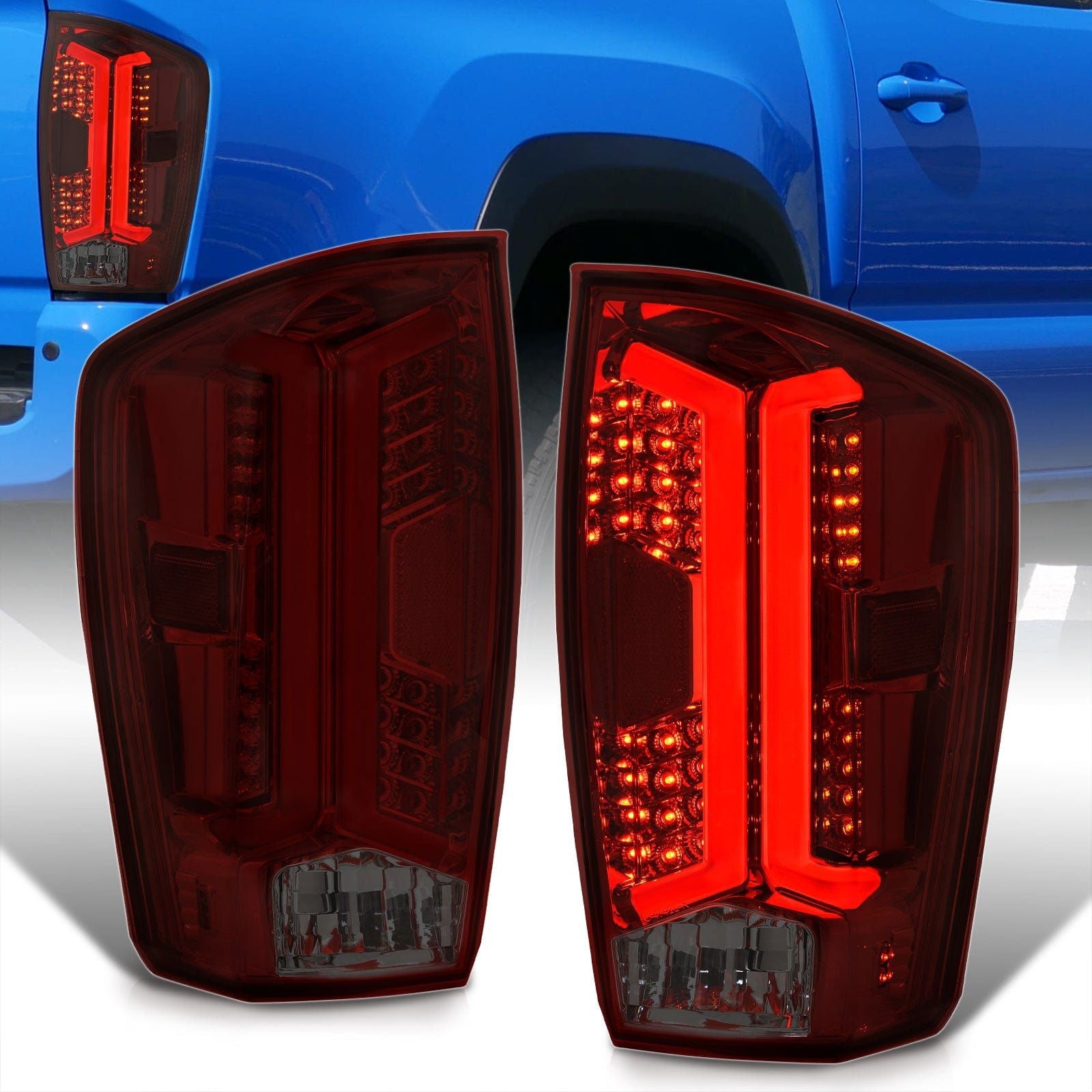 Toyota Tacoma 2016-2023 LED Bar Tail Lights Chrome Housing Red Smoke Len White Tube - Parts Agent