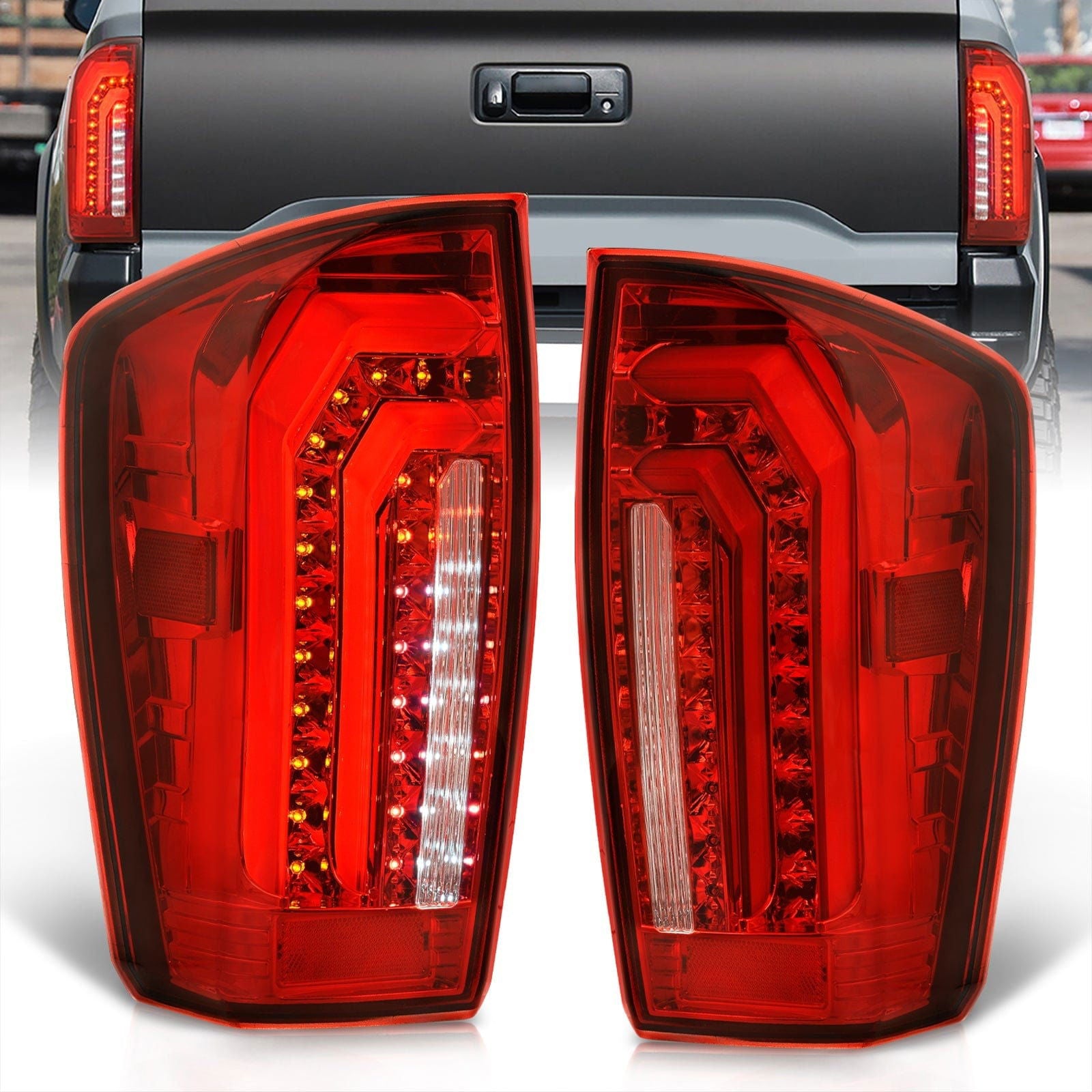 Toyota Tacoma 2016-2023 Sequential LED Bar Tail Lights Chrome Housing Red Len White Tube (Version 2) - Parts Agent