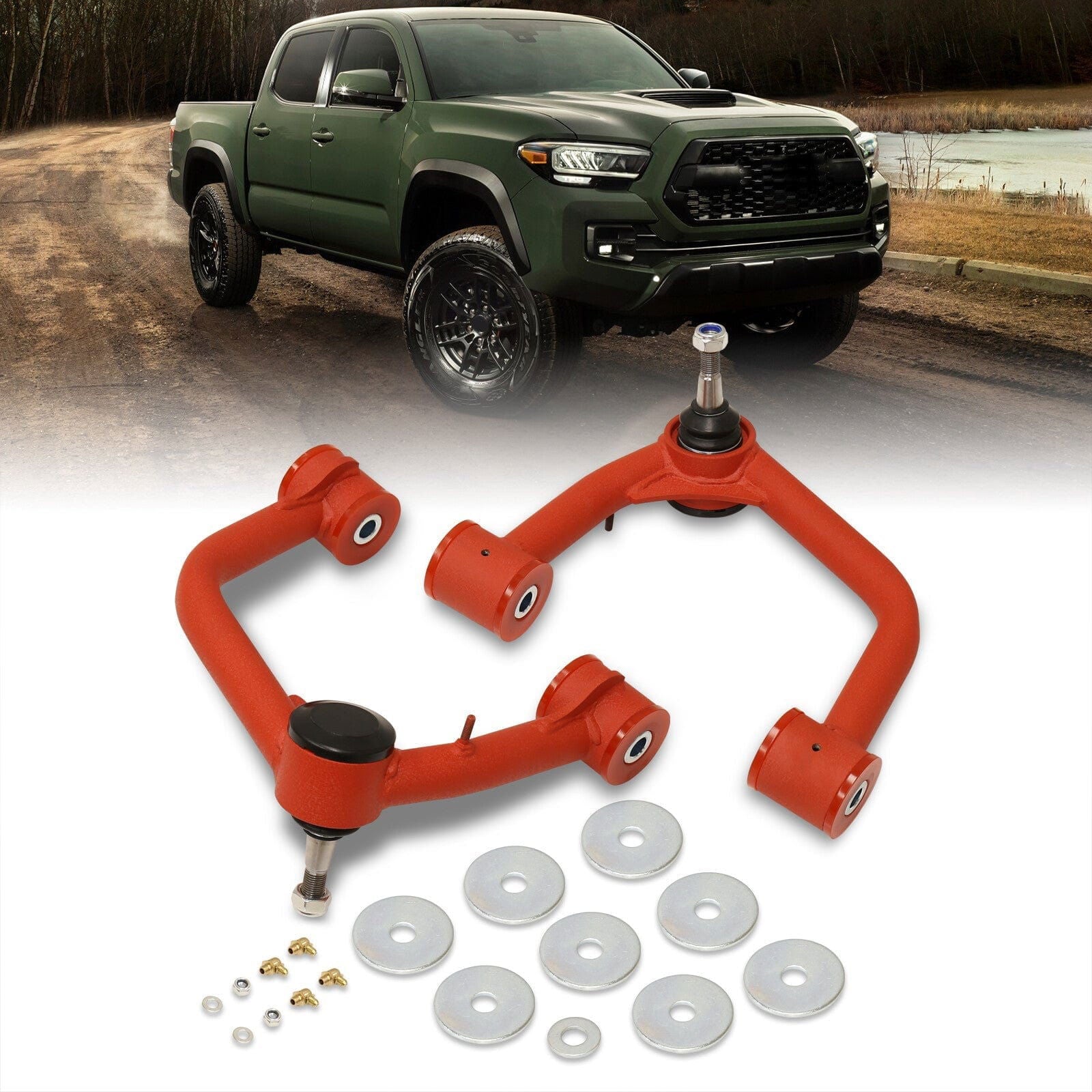Toyota Tacoma 6-Lug 2005-2023 2-4" Lift Front Upper Tubular Control Arms Red - Parts Agent