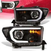 Toyota Tundra 2007-2013 / Sequoia 2008-2017 LED DRL Bar Projector Headlights Black Housing Clear Len Clear Reflector - Parts Agent