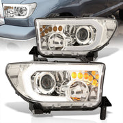 Toyota Tundra 2007-2013 / Sequoia 2008-2017 LED DRL Bar Projector Headlights Chrome Housing Clear Len Clear Reflector - Parts Agent