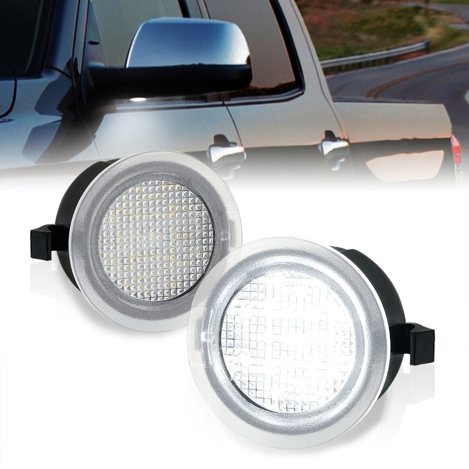 Toyota Tundra 2007-2021 / Sequoia 2008-2022 Front White LED Side Mirror Puddle Lights Clear Len (Models with OEM Equipped Side Mirror Puddle Lights Only) - Parts Agent