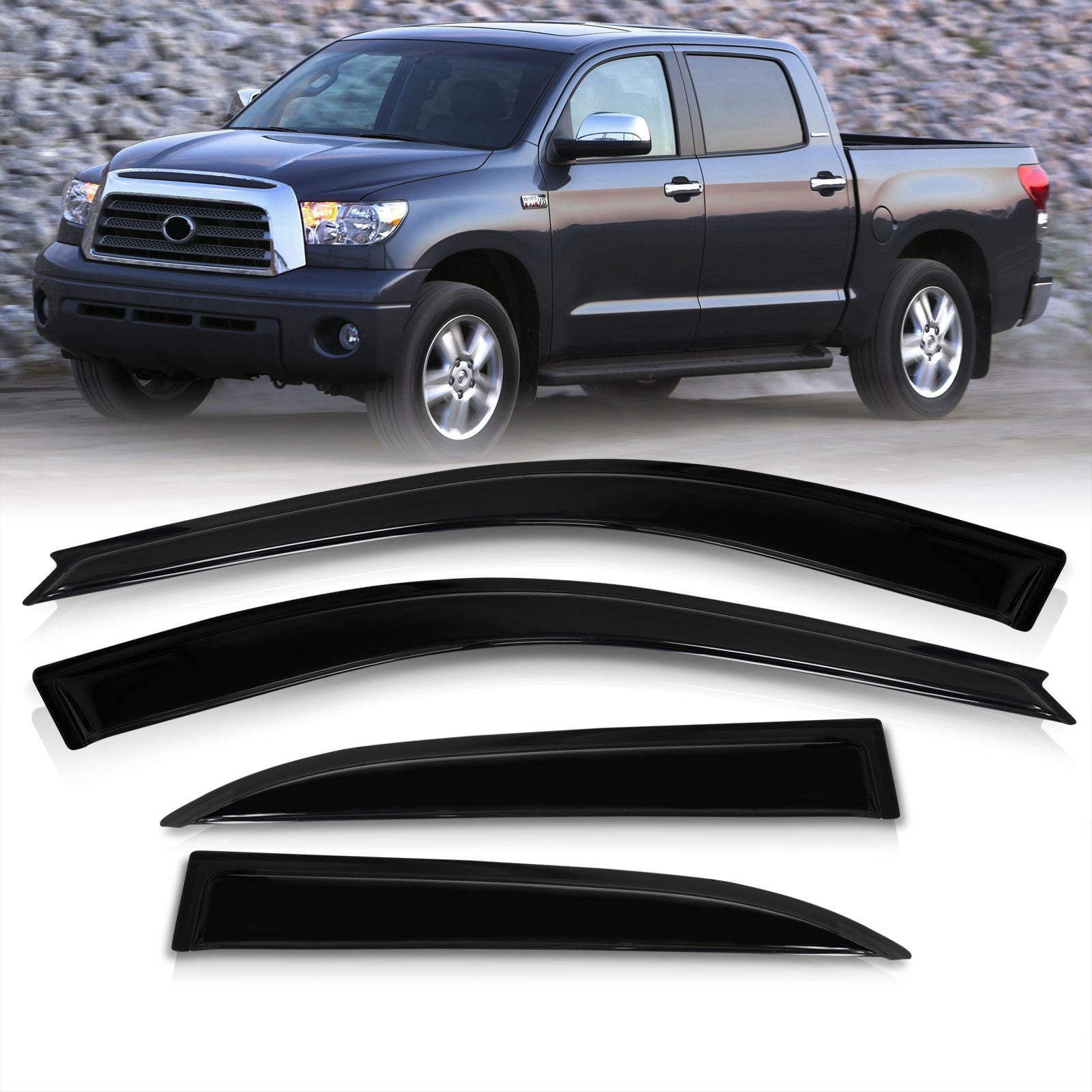 Toyota Tundra 2007-2021 Double Cab 4 Door Tape On Window Visors (Half Door 19.5" Rear) - Parts Agent