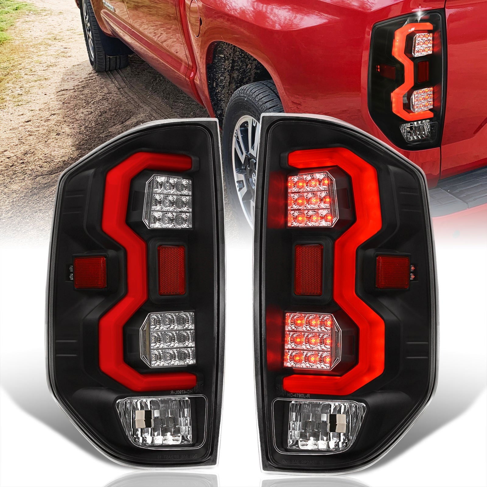 Toyota Tundra 2014-2021 LED Bar Tail Lights Black Housing Clear Len Red Tube - Parts Agent