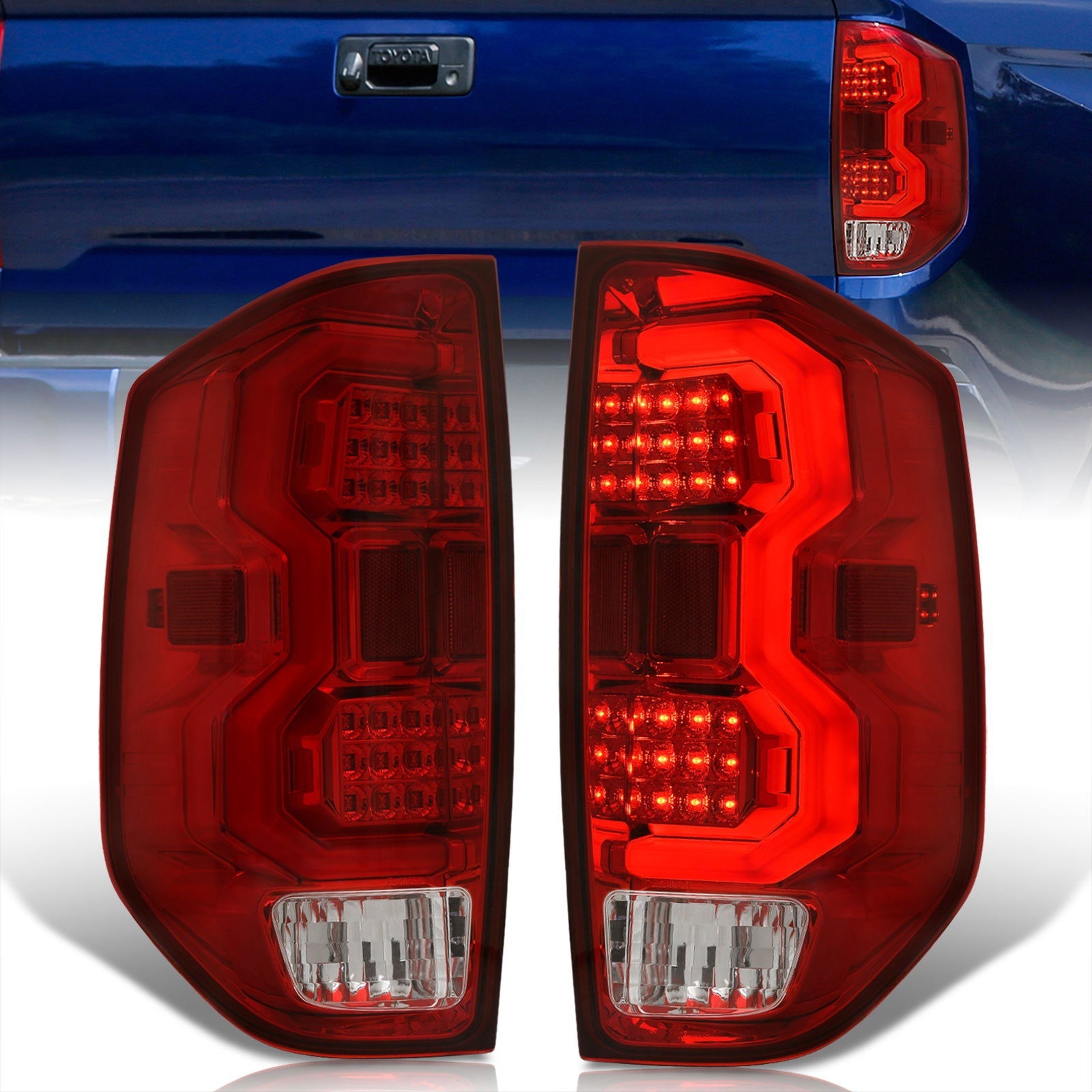 Toyota Tundra 2014-2021 LED Bar Tail Lights Chrome Housing Red Len White Tube - Parts Agent