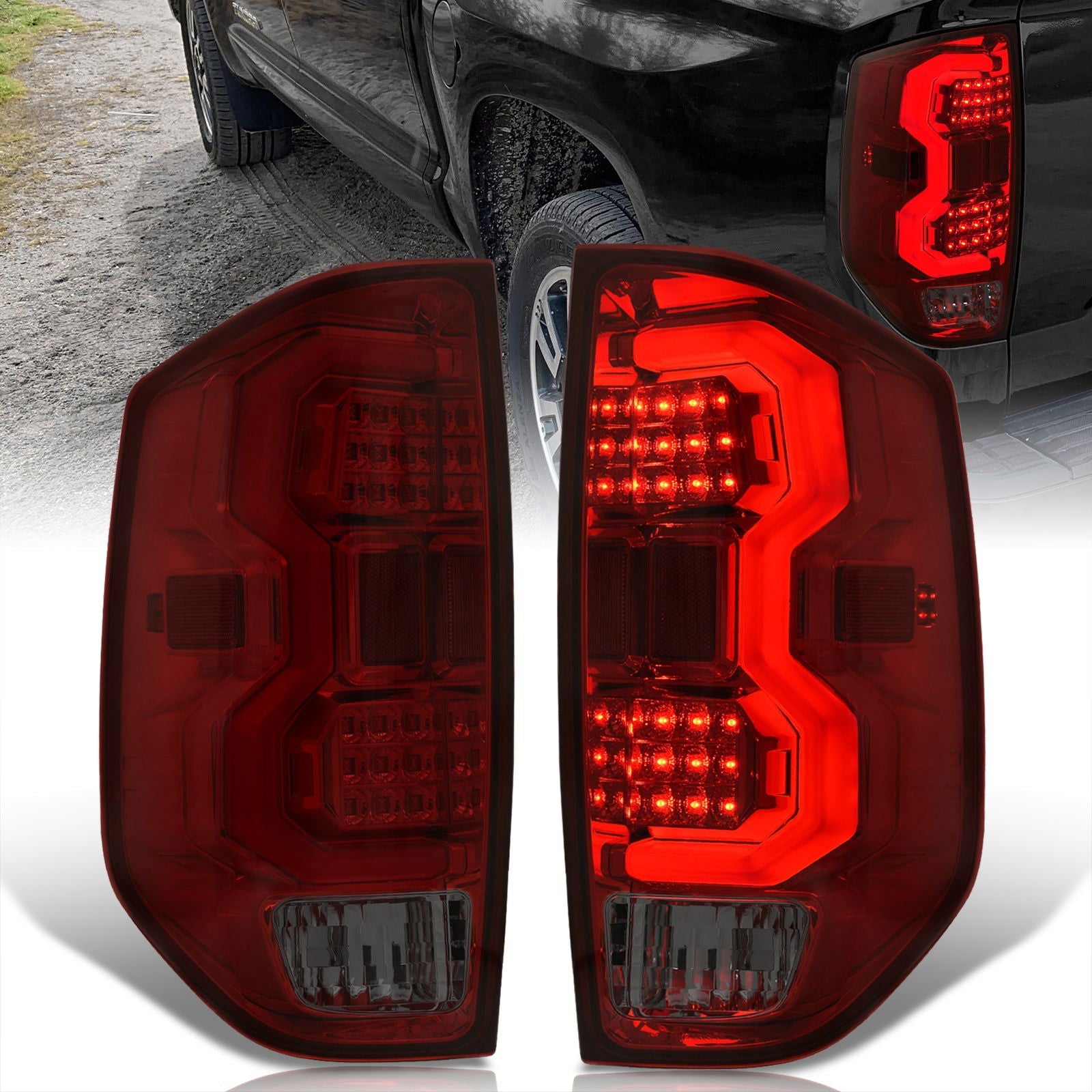 Toyota Tundra 2014-2021 LED Bar Tail Lights Chrome Housing Red Smoke Len White Tube - Parts Agent