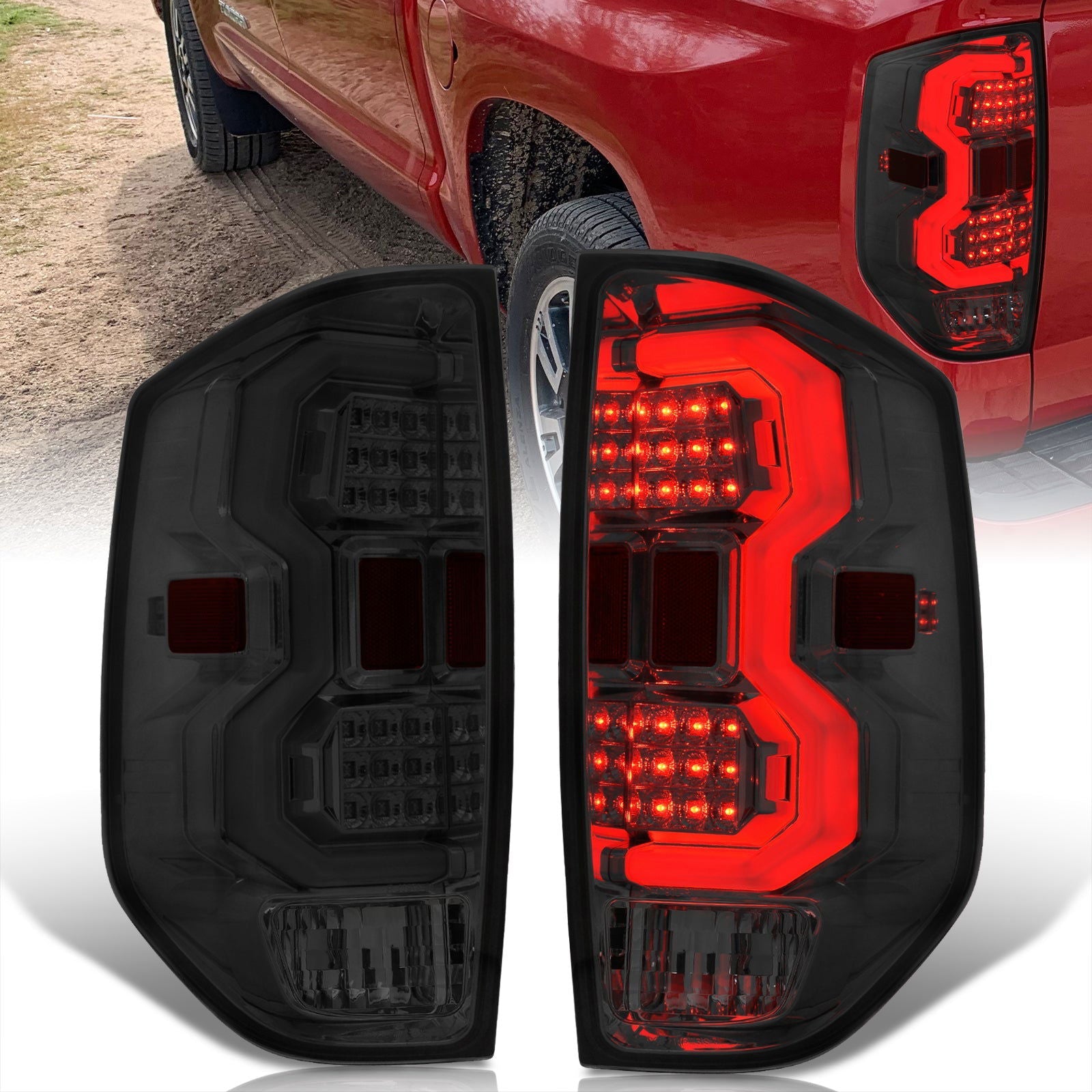 Toyota Tundra 2014-2021 LED Bar Tail Lights Chrome Housing Smoke Len White Tube - Parts Agent